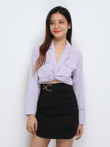 Collar Long Sleeve Twist Top 29263