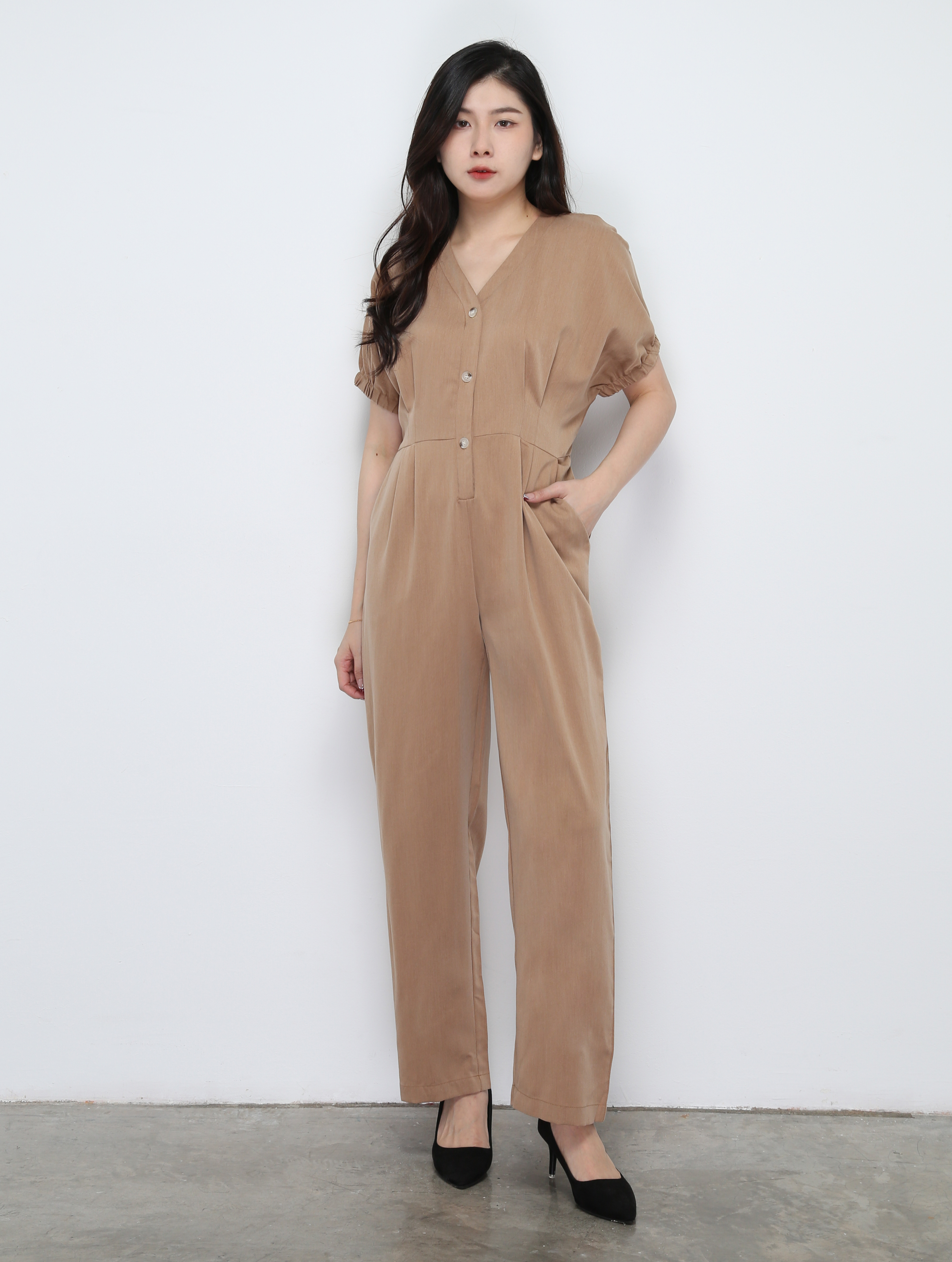 V Neck With Front Button With Belt Jumpsuit 29627