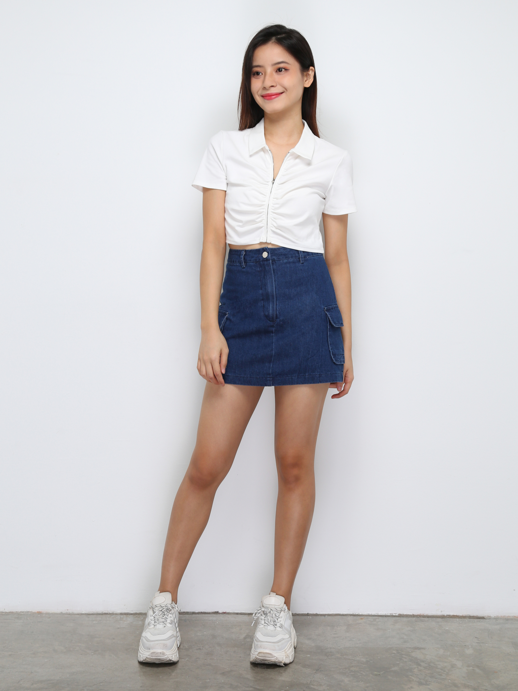 Short Sleeve Front Zip Pleated Top 29507 (PREORDER)