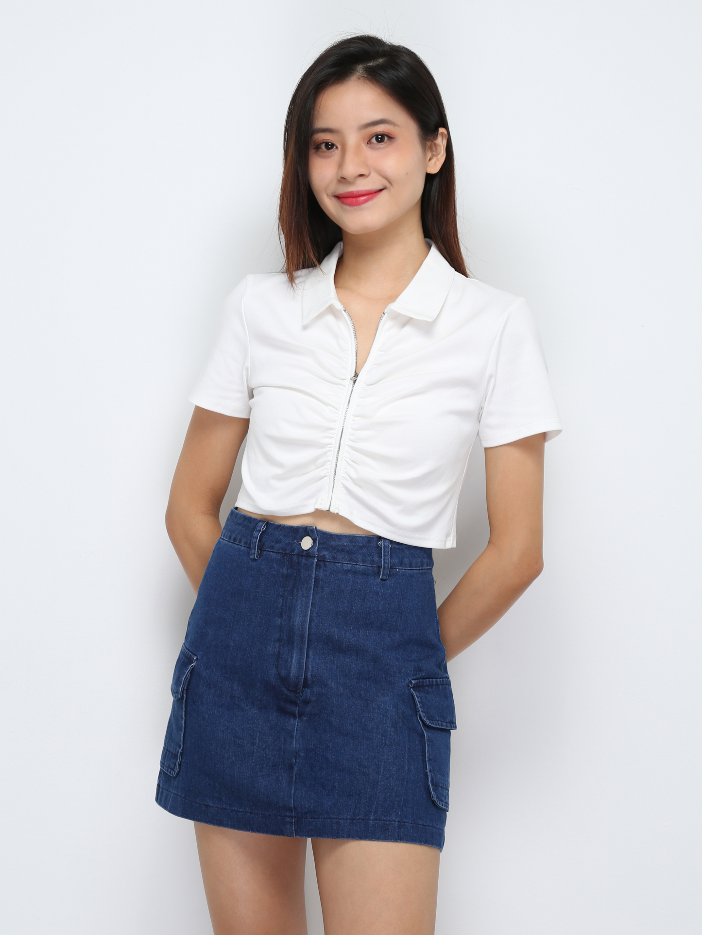 Short Sleeve Front Zip Pleated Top 29507 (PREORDER)