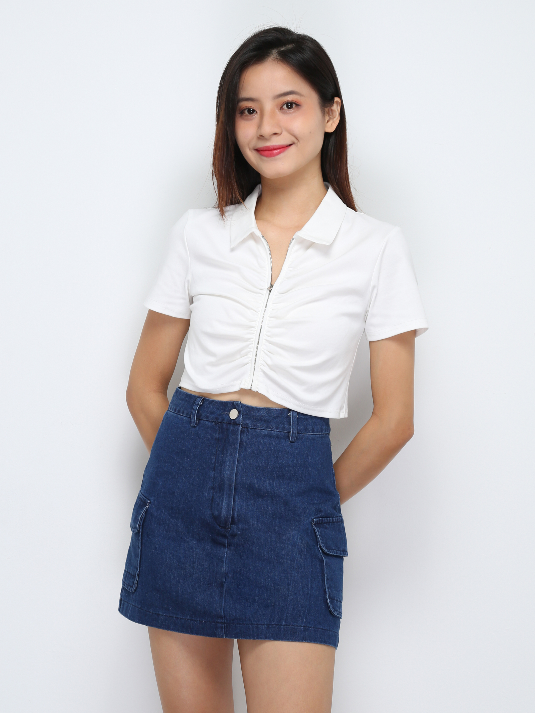 Short Sleeve Front Zip Pleated Top 29507 (PREORDER)