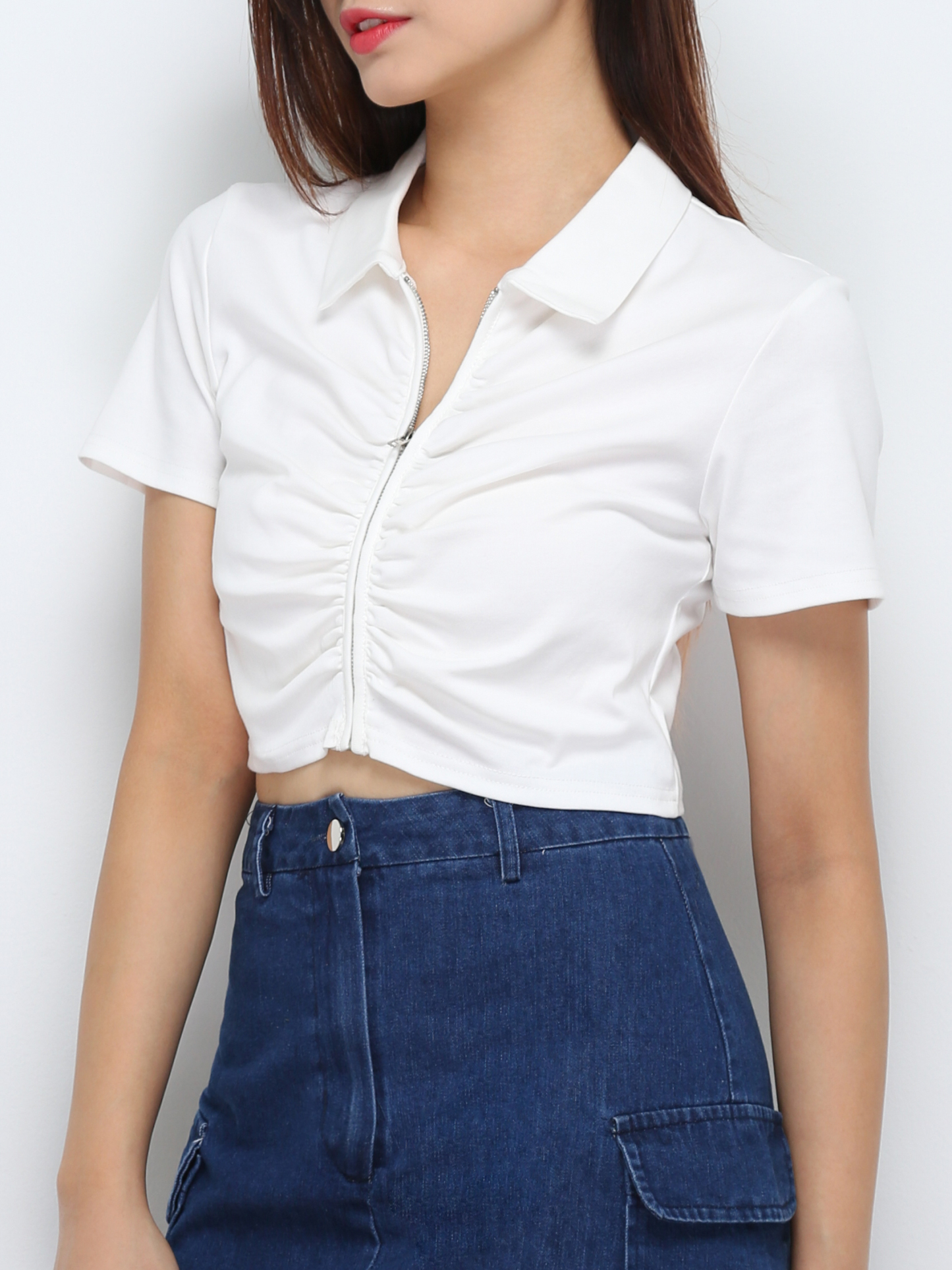 Short Sleeve Front Zip Pleated Top 29507 (PREORDER)