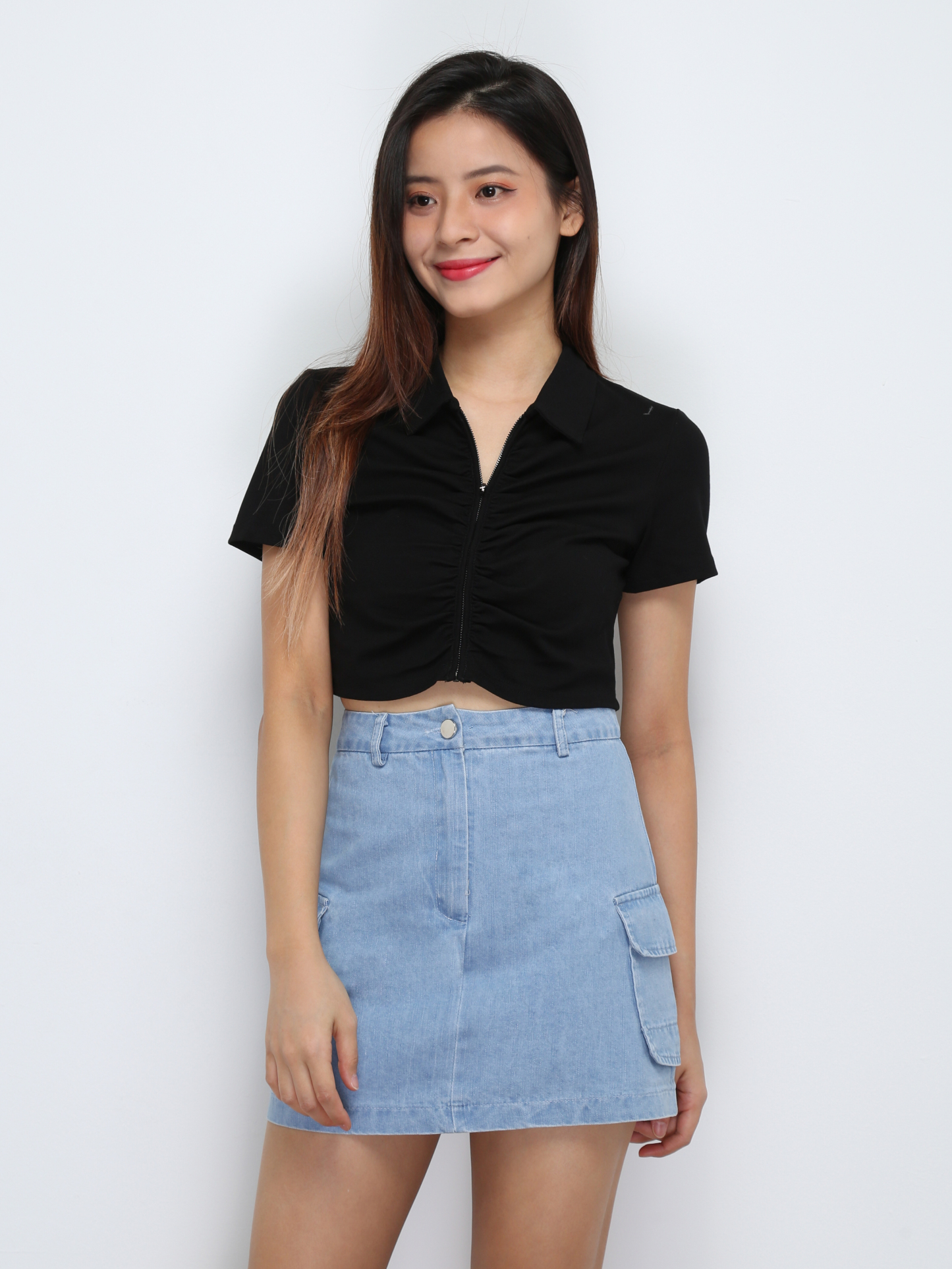 Short Sleeve Front Zip Pleated Top 29507 (PREORDER)