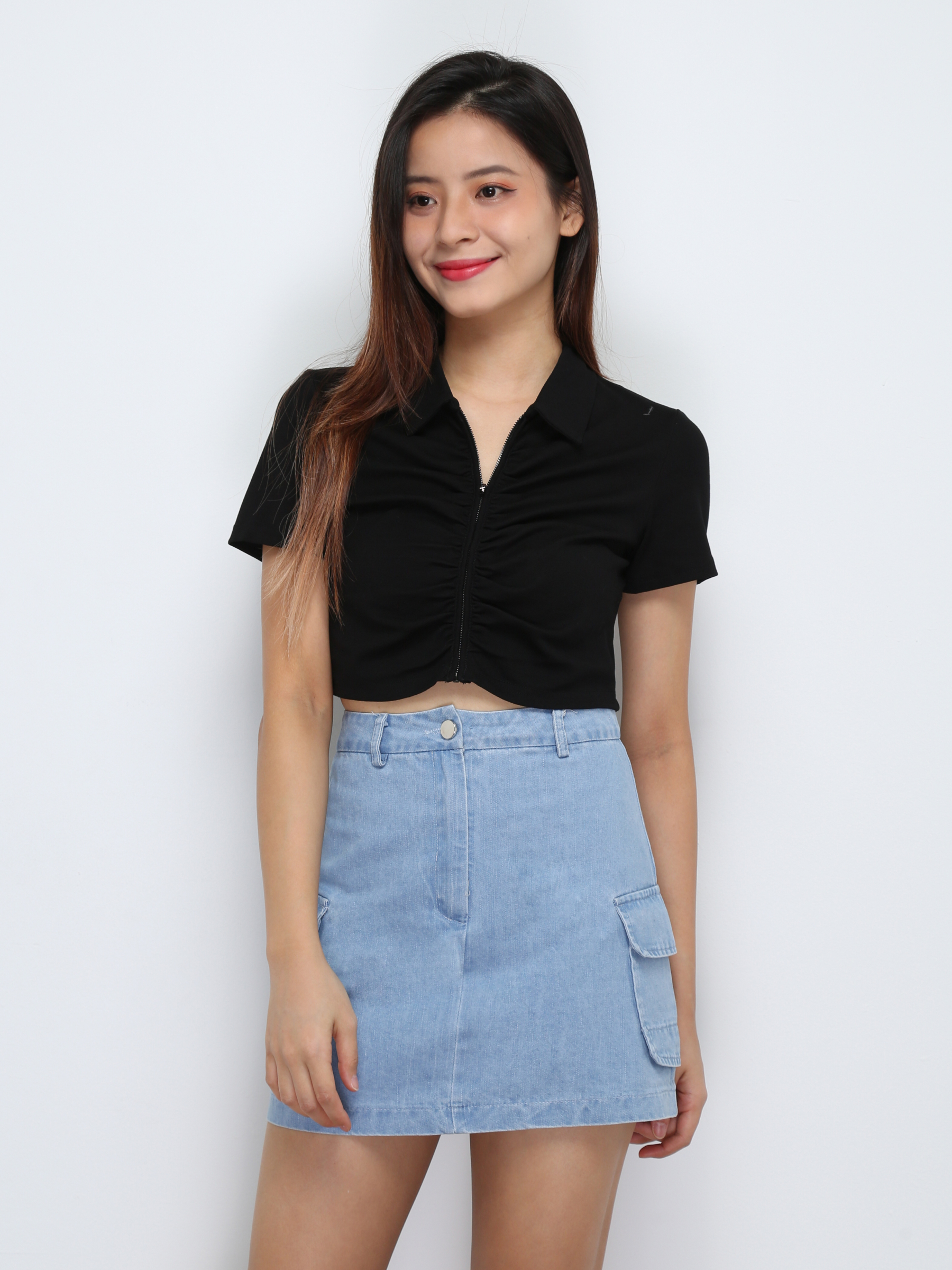 Short Sleeve Front Zip Pleated Top 29507 (PREORDER)