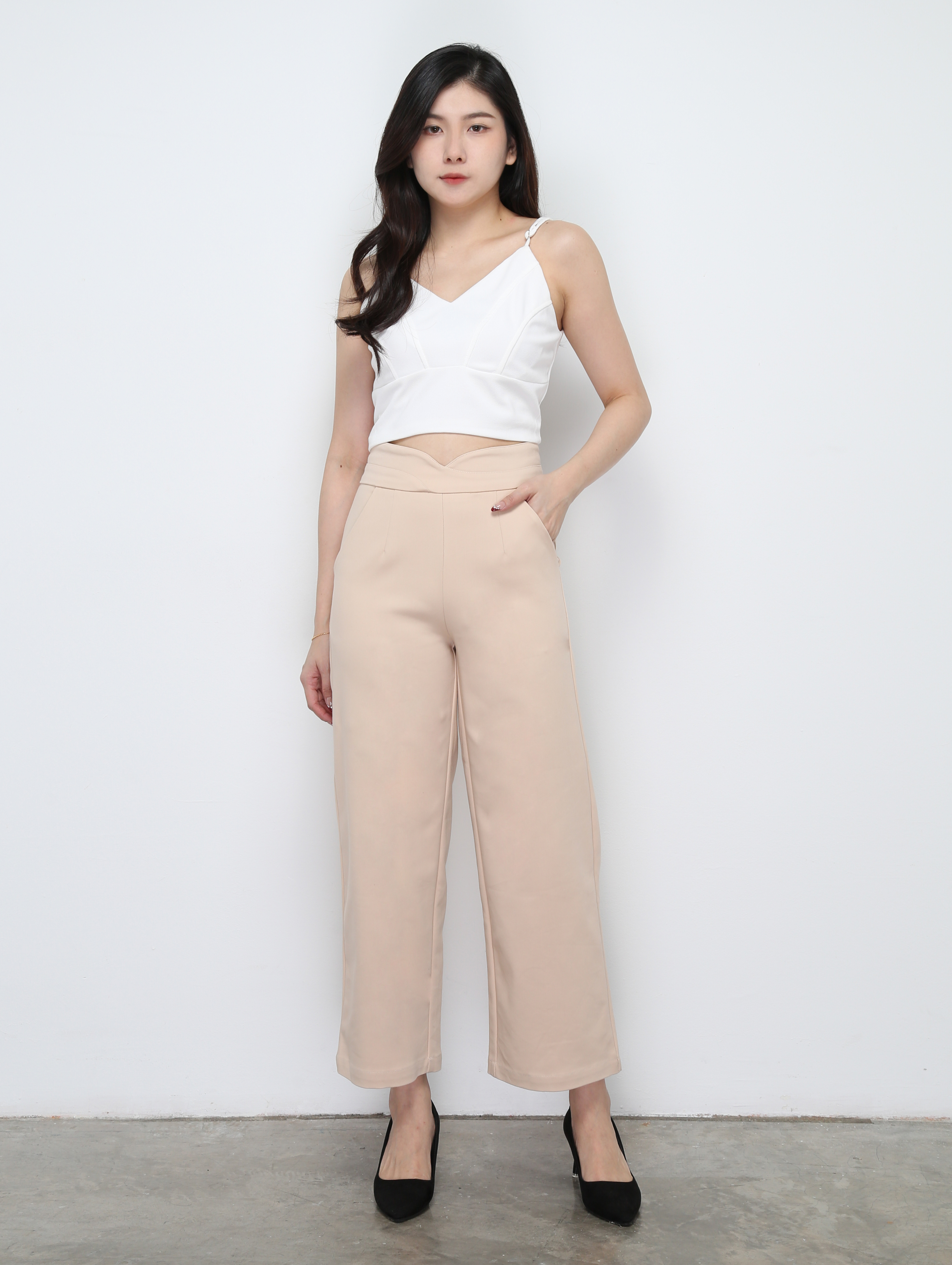 High Waist Back Zip Wide Leg Long Pants 29565