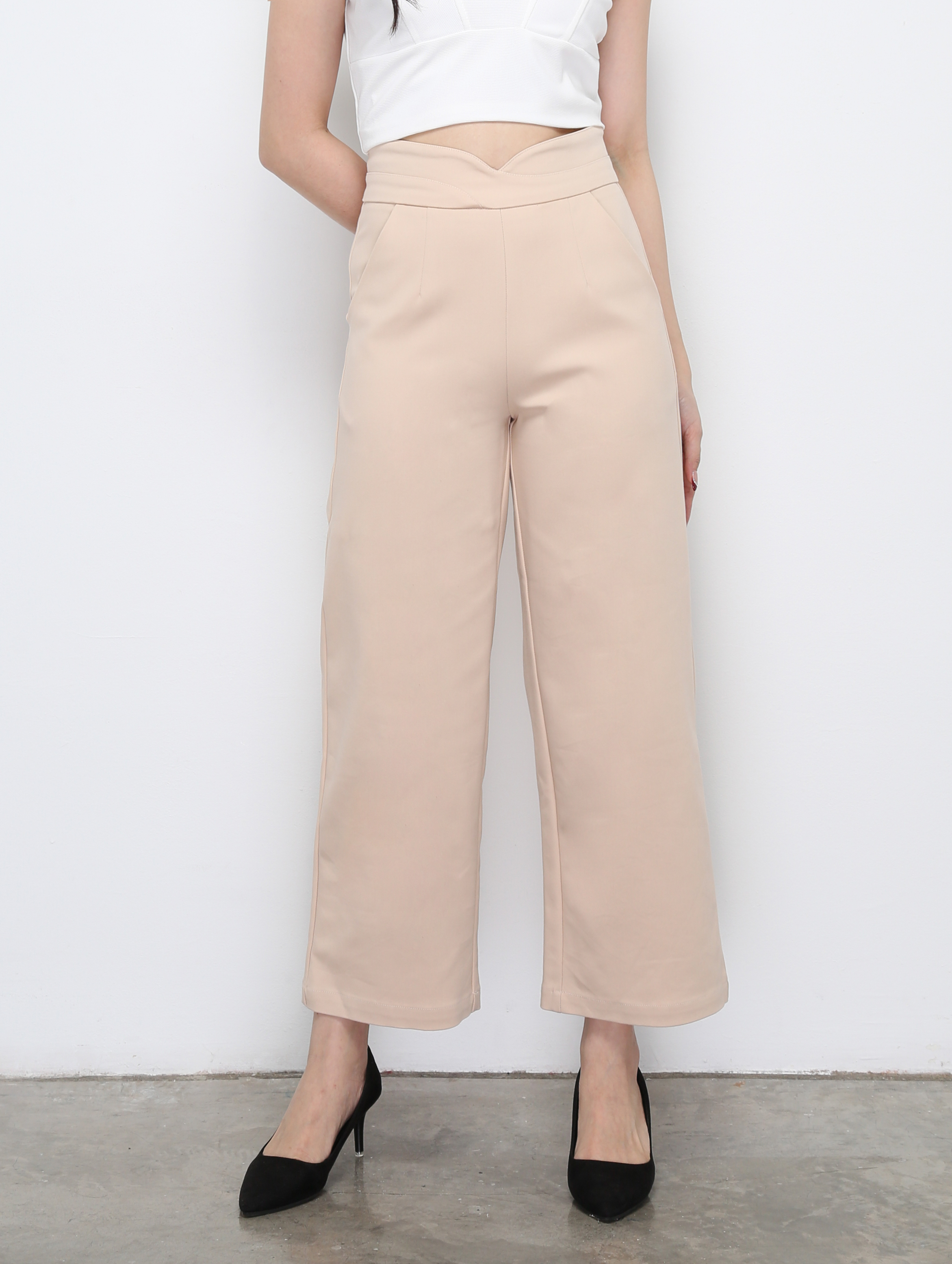 High Waist Back Zip Wide Leg Long Pants 29565