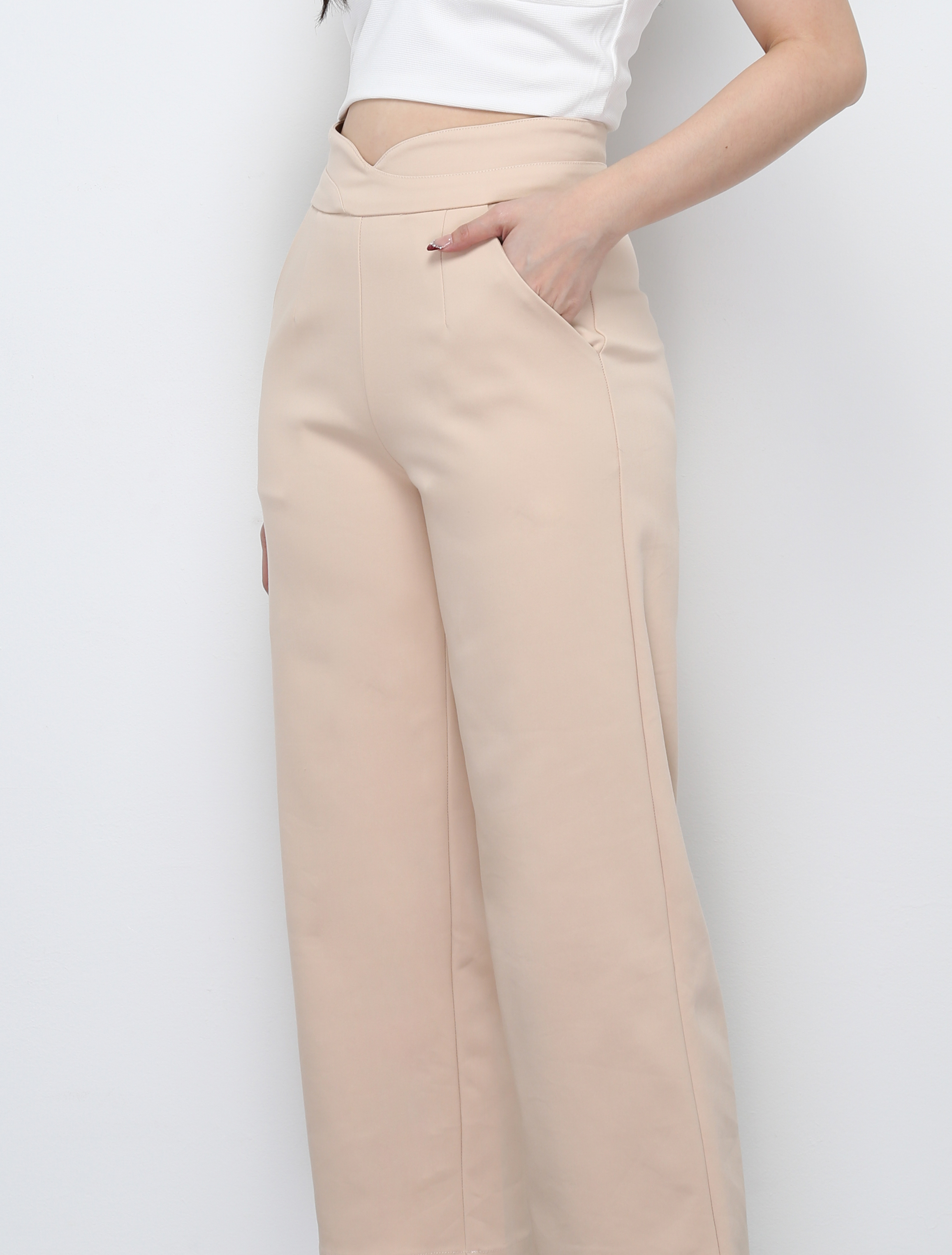 High Waist Back Zip Wide Leg Long Pants 29565