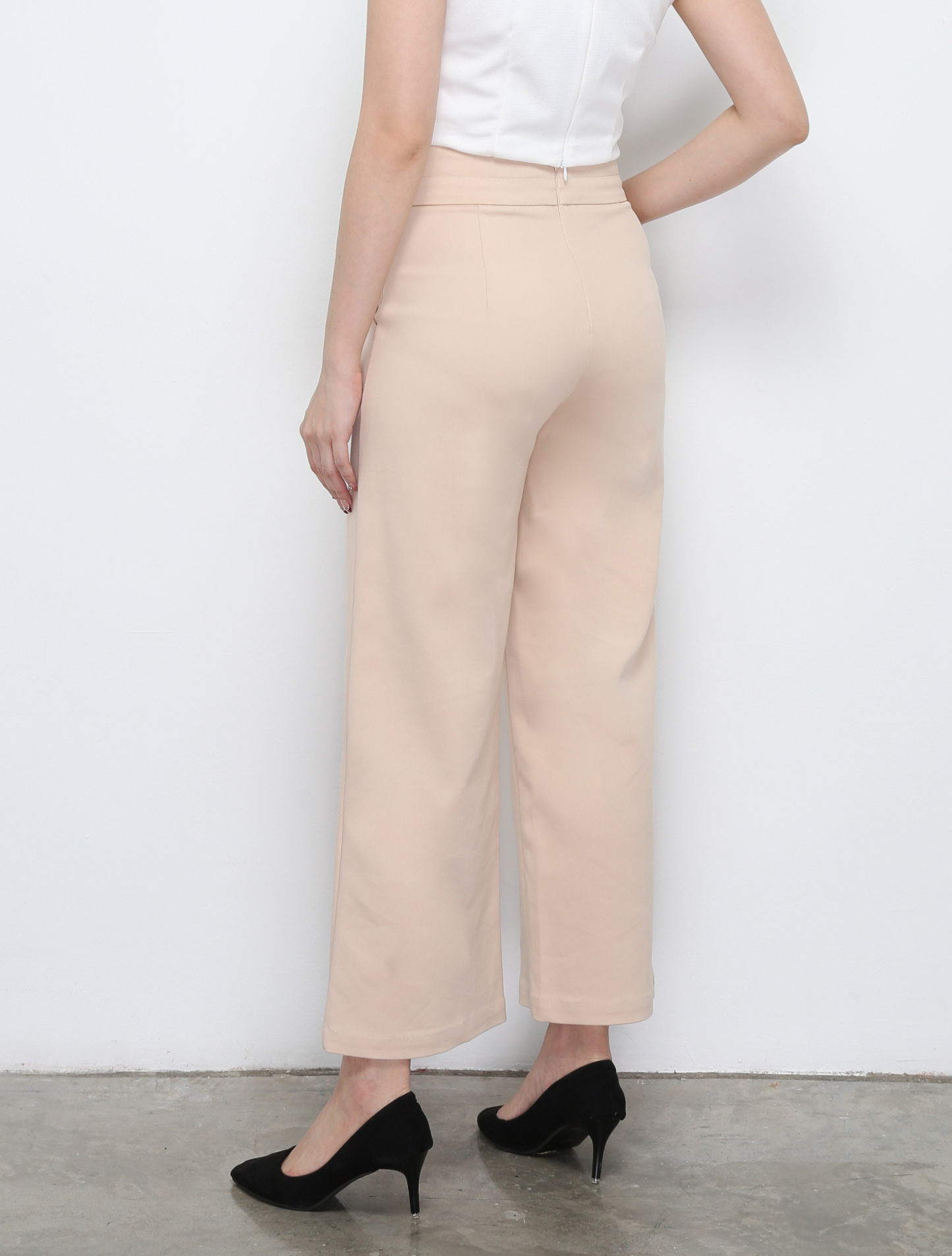 High Waist Back Zip Wide Leg Long Pants 29565