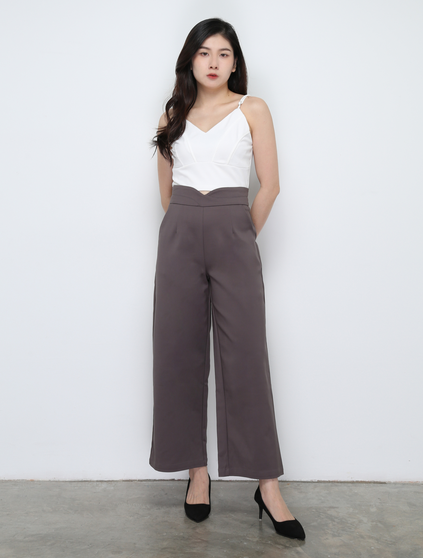 High Waist Back Zip Wide Leg Long Pants 29565