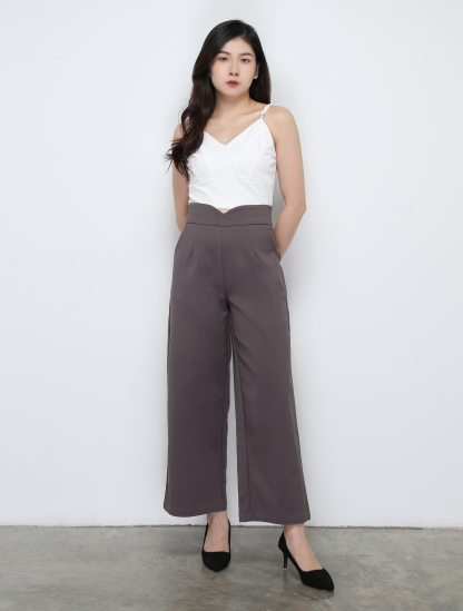 High Waist Back Zip Wide Leg Long Pants 29565