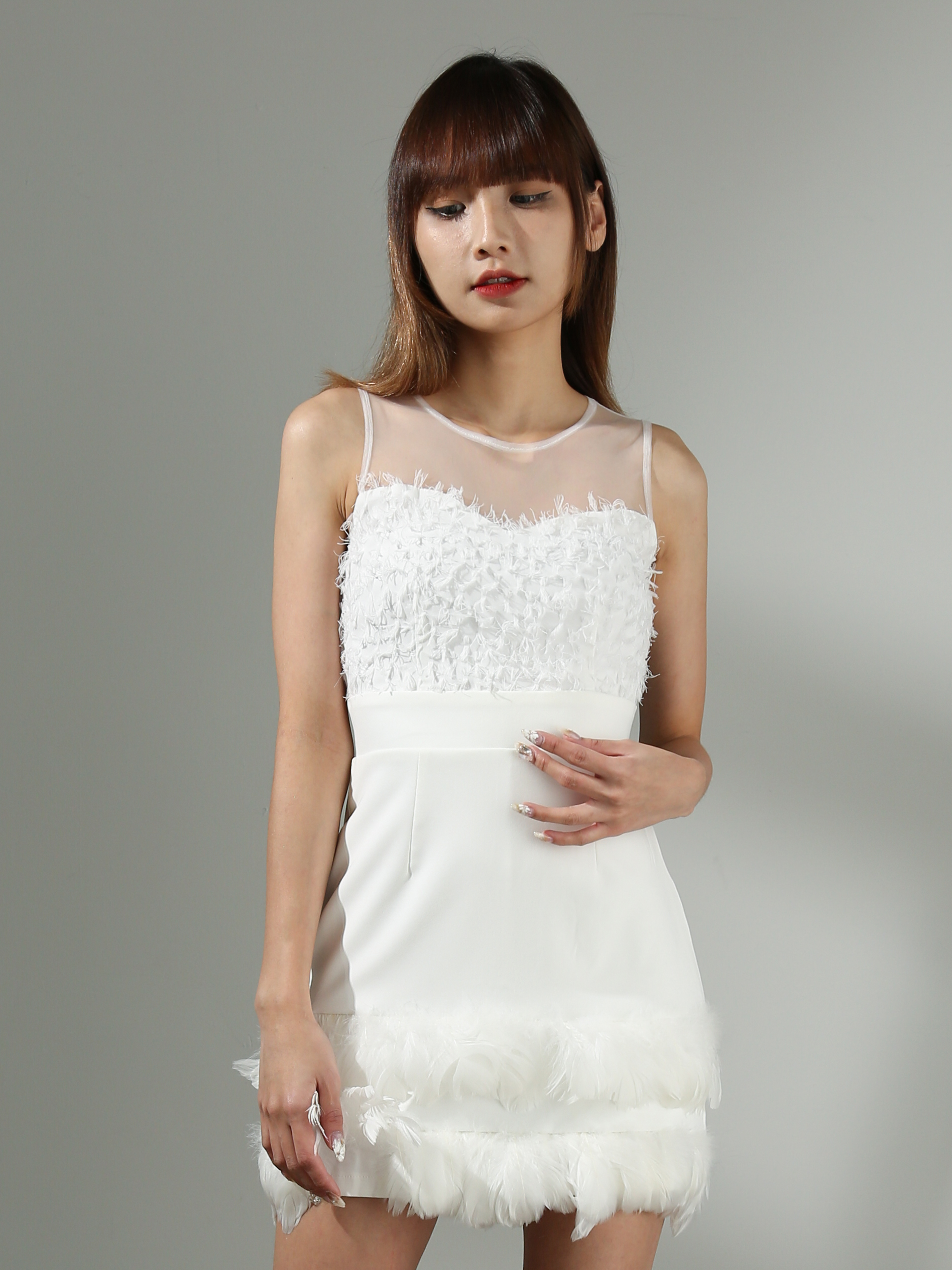Sleeveless With Fur Dress AC621