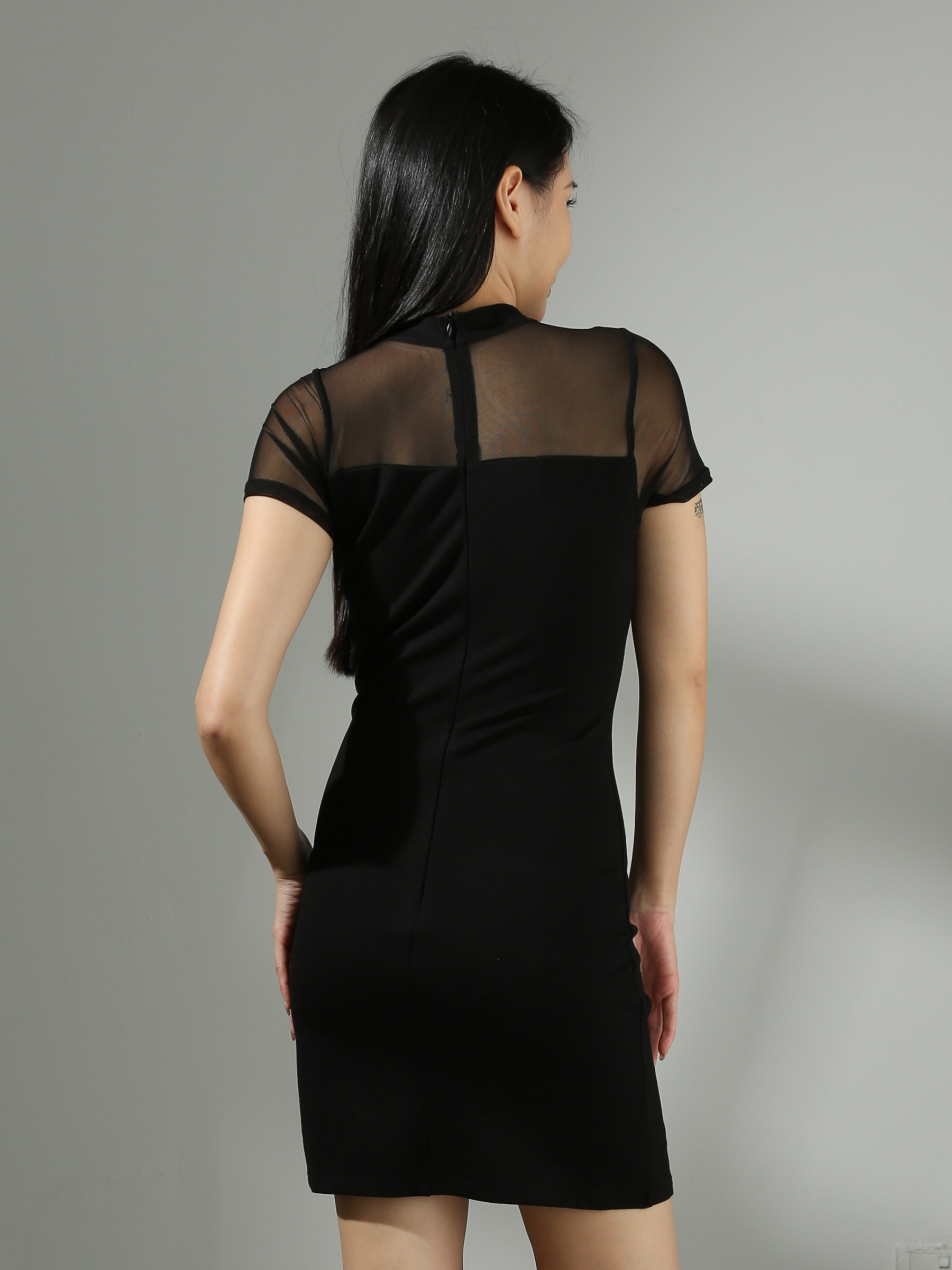 Net Shoulder Short Sleeve Dress AC615