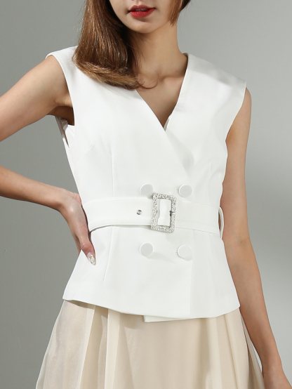 [PREORDER] Sleeveless Front Button With Belt Top AC421