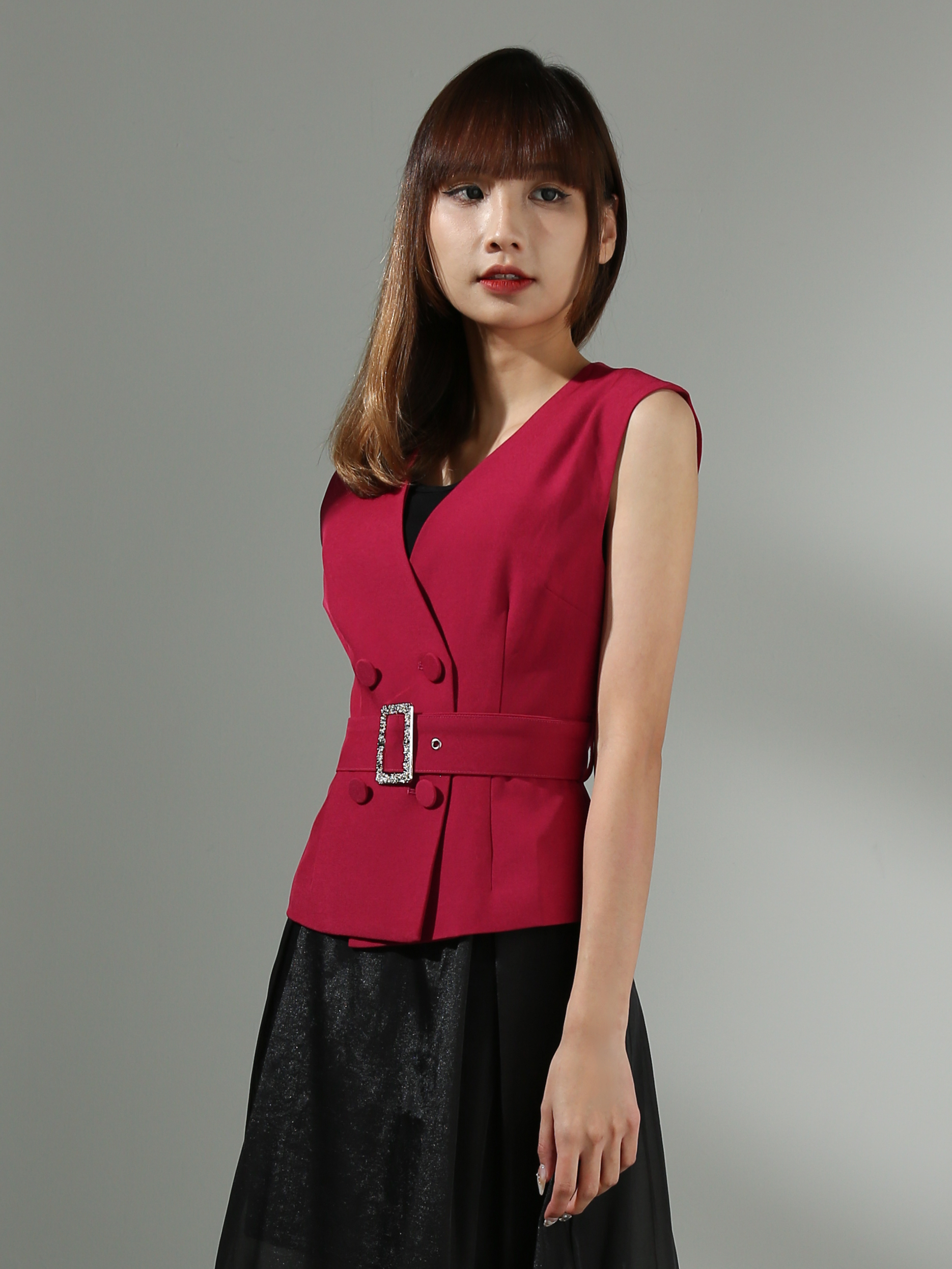 [PREORDER] Sleeveless Front Button With Belt Top AC421