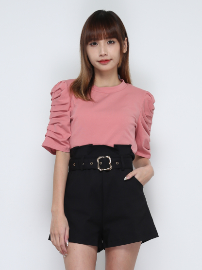 Short Sleeve Top With High Waist Short Pant Set 32000