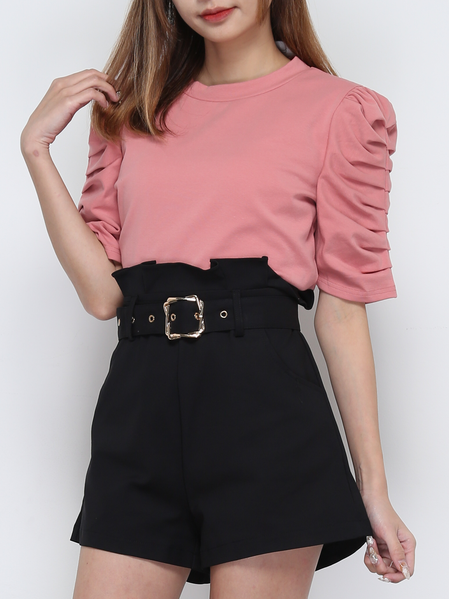 Short Sleeve Top With High Waist Short Pant Set 32000
