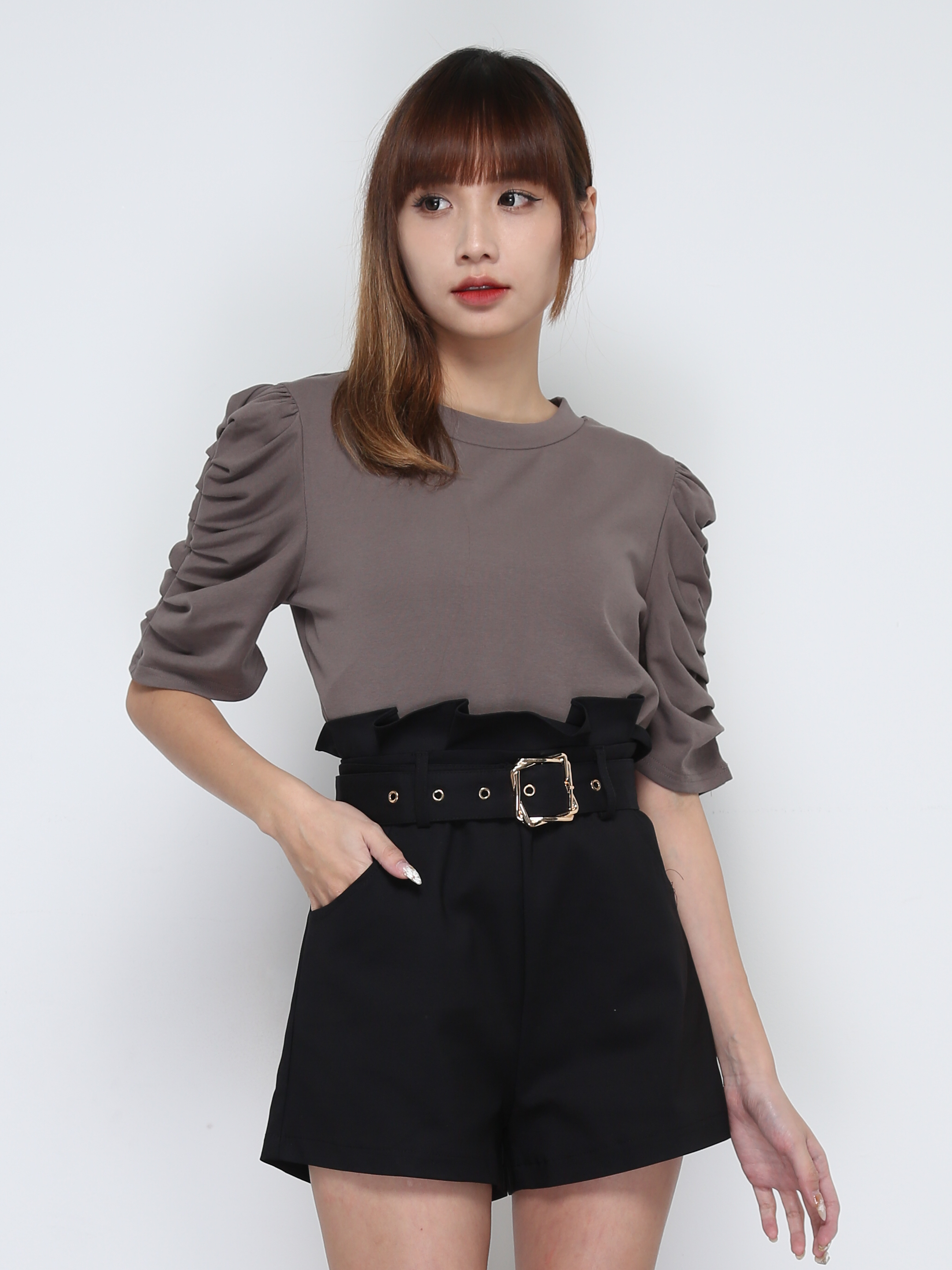 Short Sleeve Top With High Waist Short Pant Set 32000