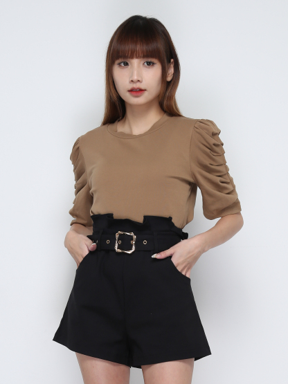 Short Sleeve Top With High Waist Short Pant Set 32000