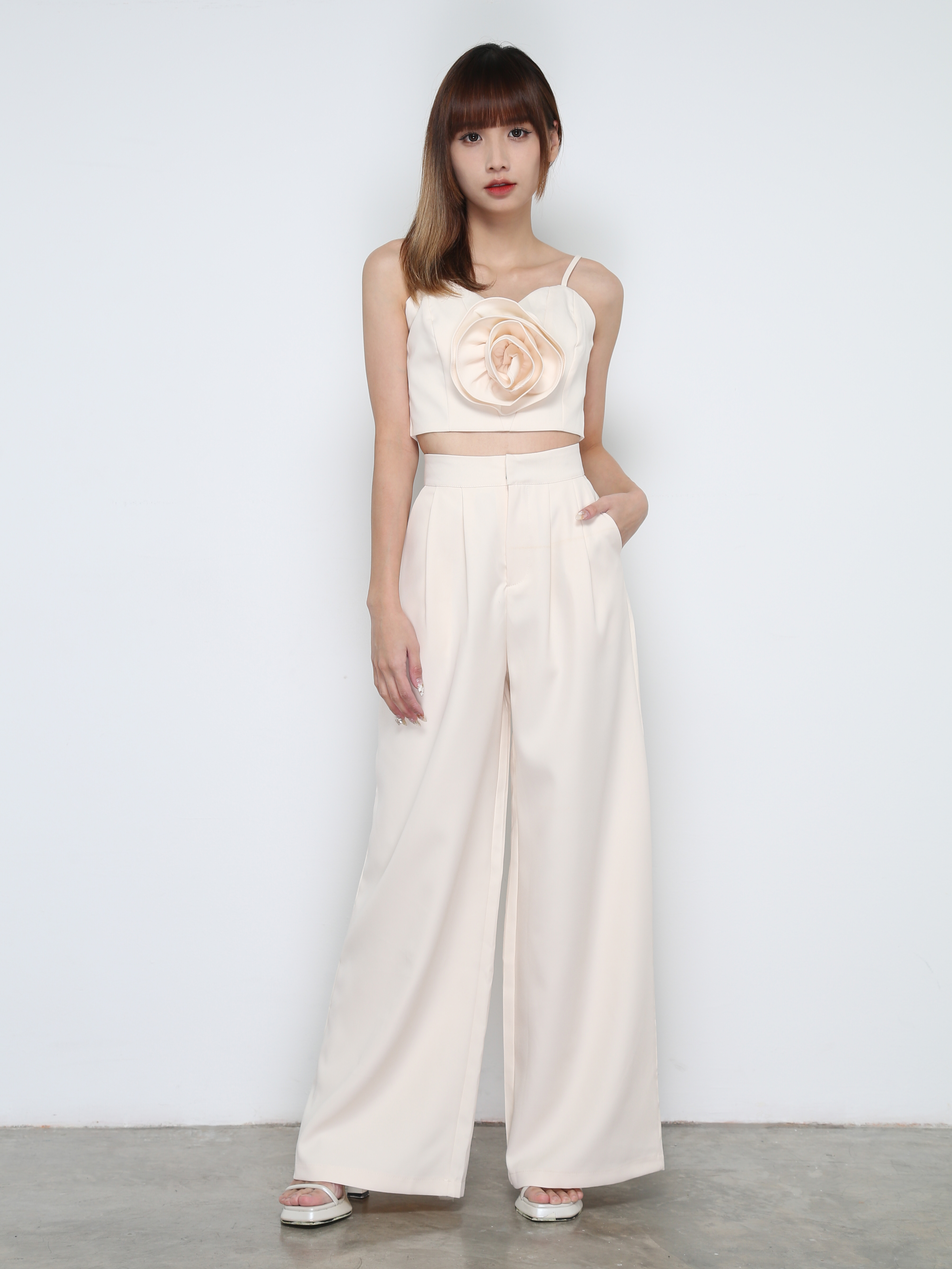 Sleeveless Front Rose Top With Long Pants Set 31949