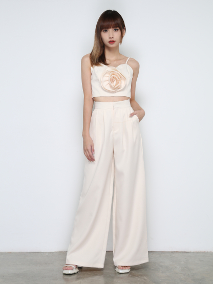 Sleeveless Front Rose Top With Long Pants Set 31949