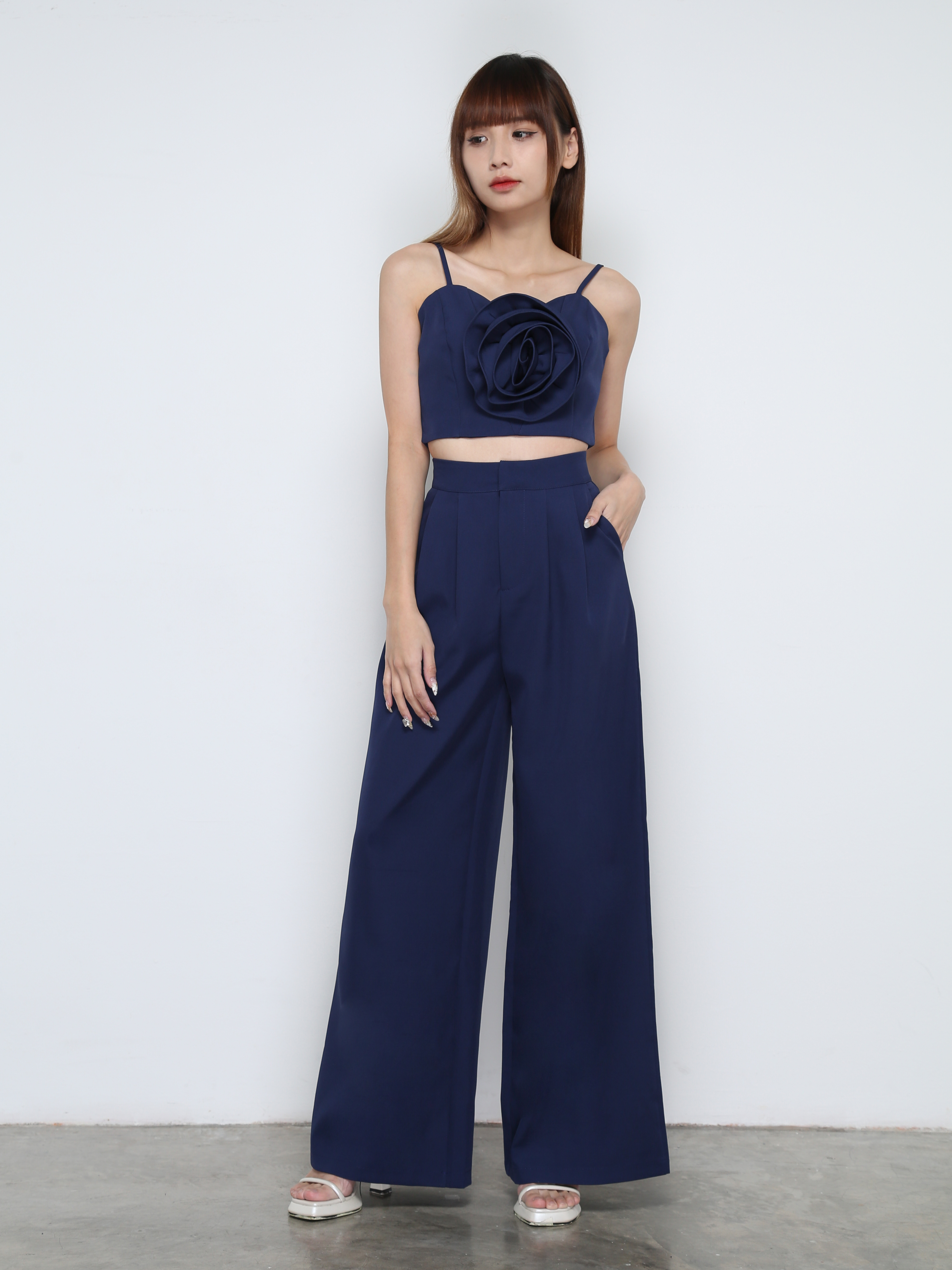Sleeveless Front Rose Top With Long Pants Set 31949
