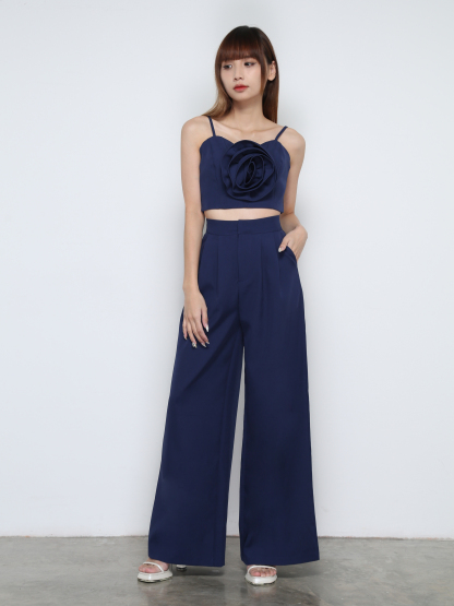 Sleeveless Front Rose Top With Long Pants Set 31949