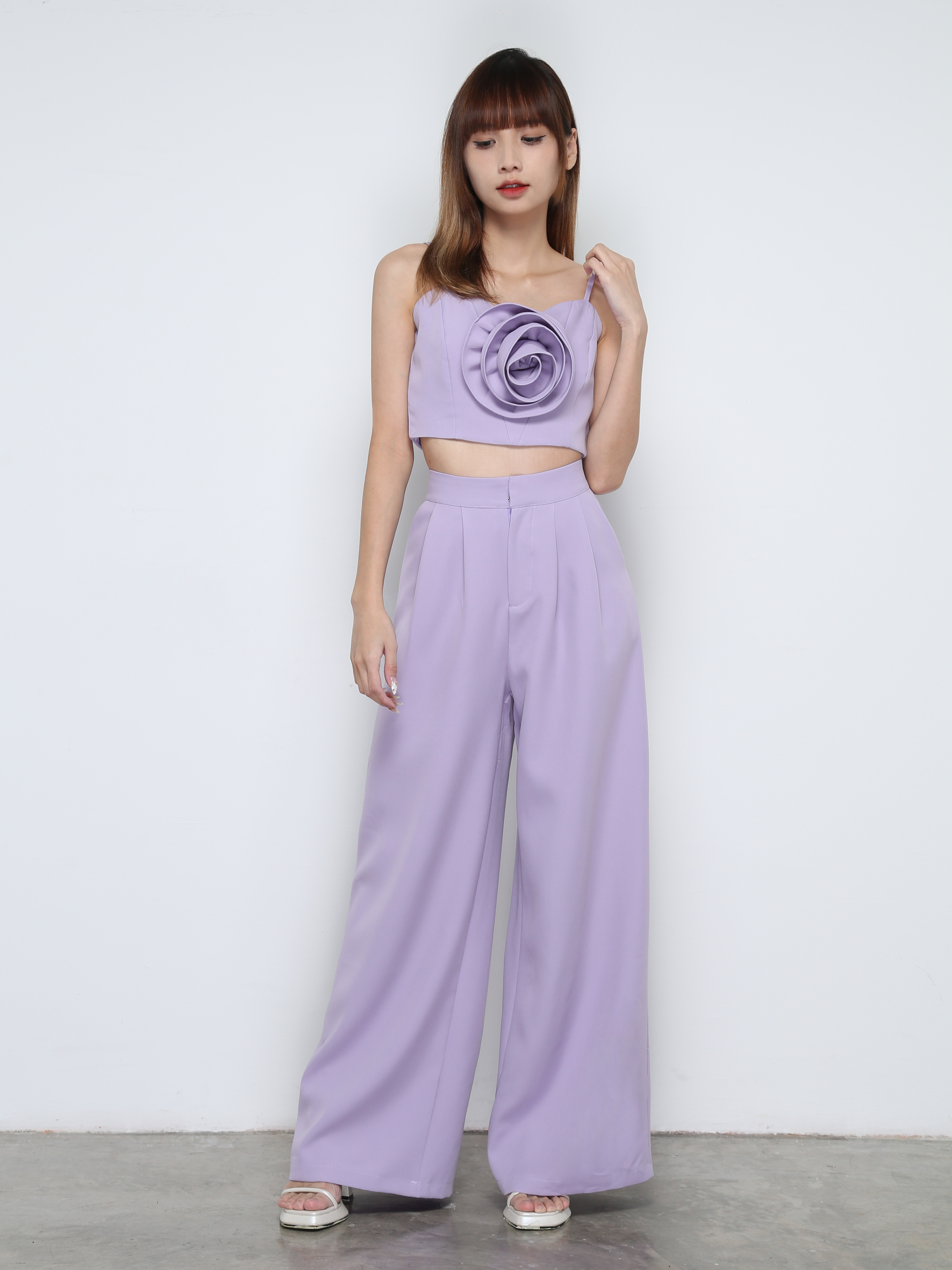 Sleeveless Front Rose Top With Long Pants Set 31949