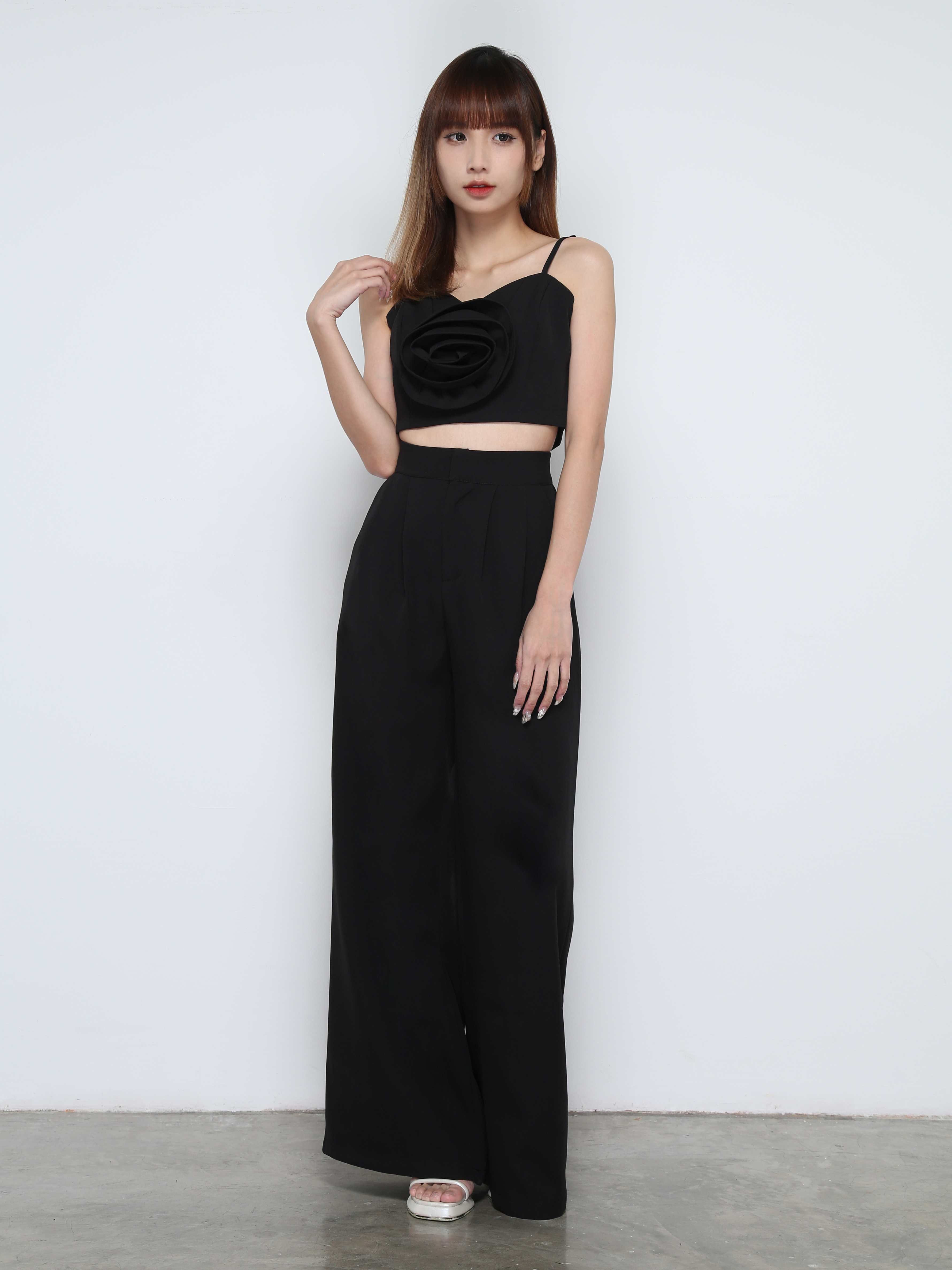Sleeveless Front Rose Top With Long Pants Set 31949