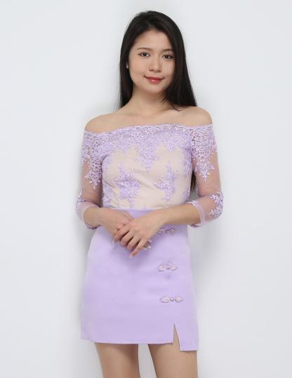 Off Shoulder With Decorative Chinese Button Dress 31335