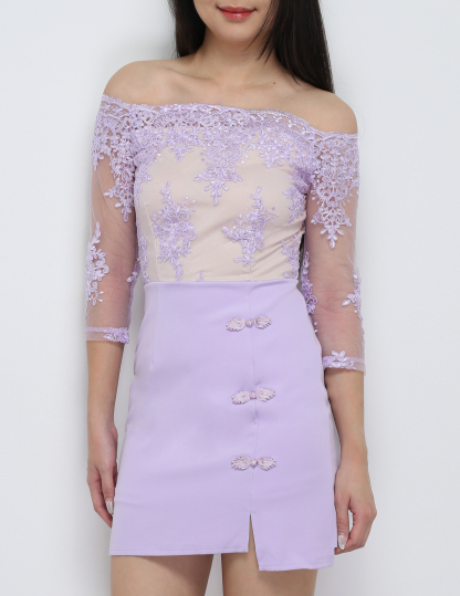 Off Shoulder With Decorative Chinese Button Dress 31335