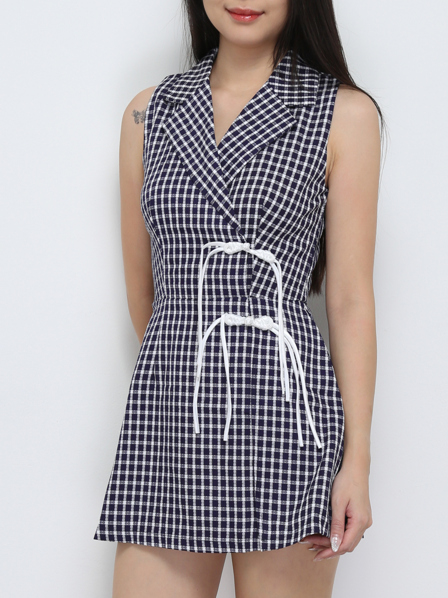 Sleeveless Checker Chinese Button Dress 30768