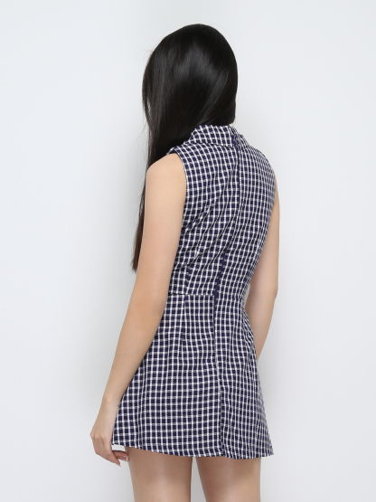 Sleeveless Checker Chinese Button Dress 30768