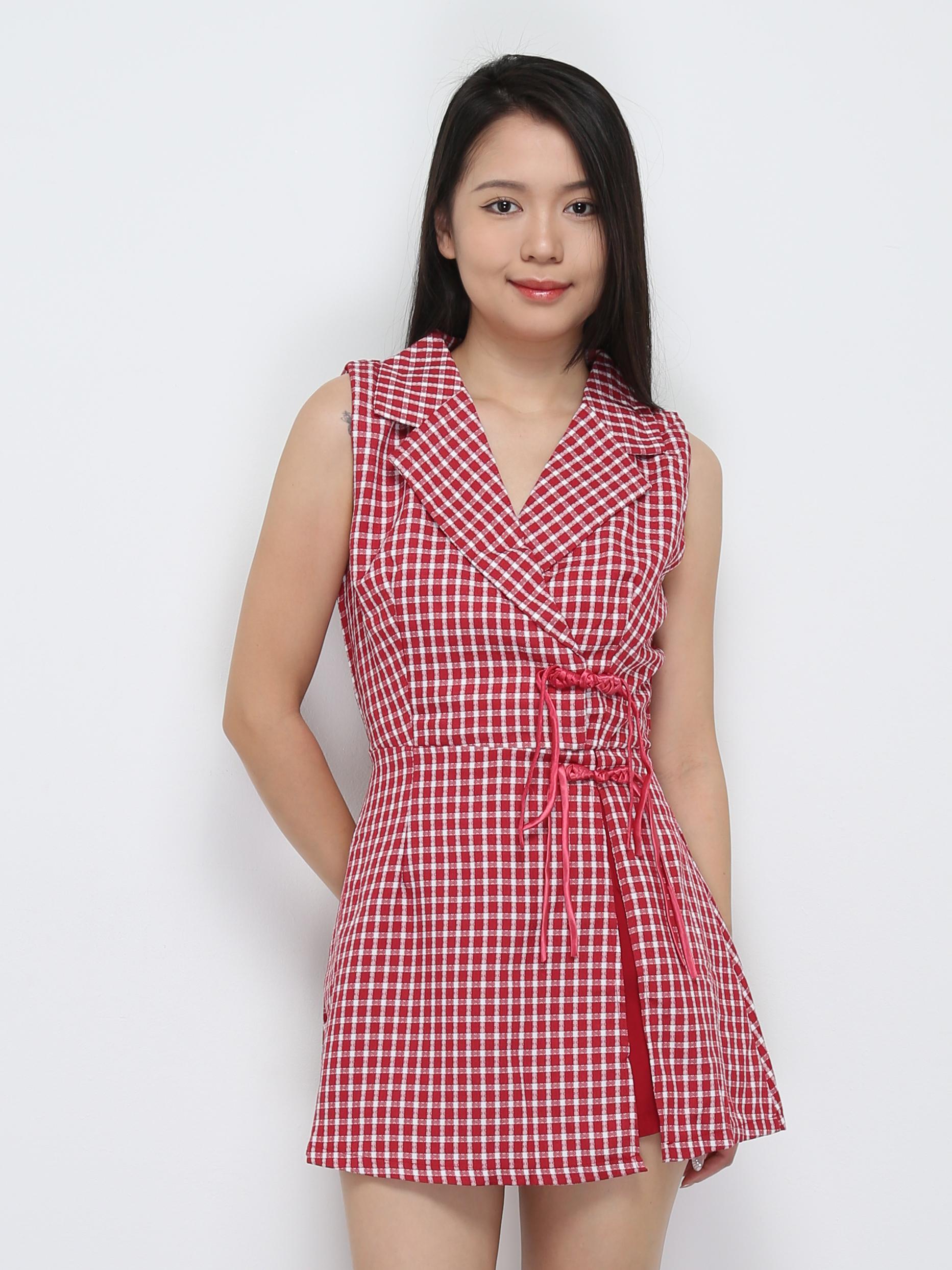 Sleeveless Checker Chinese Button Dress 30768