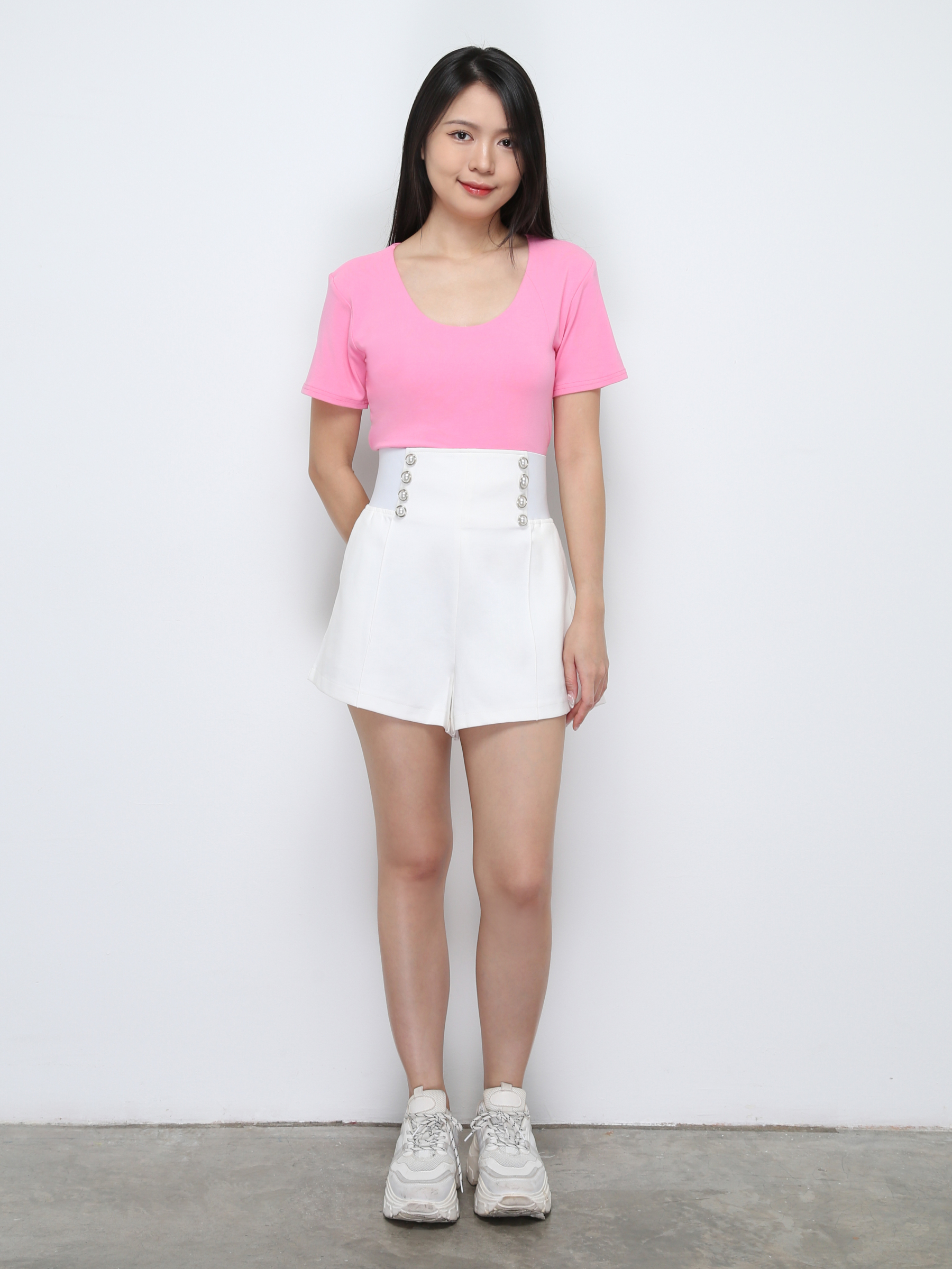 High Waist Front Decorative PEarl Short Pants 29405
