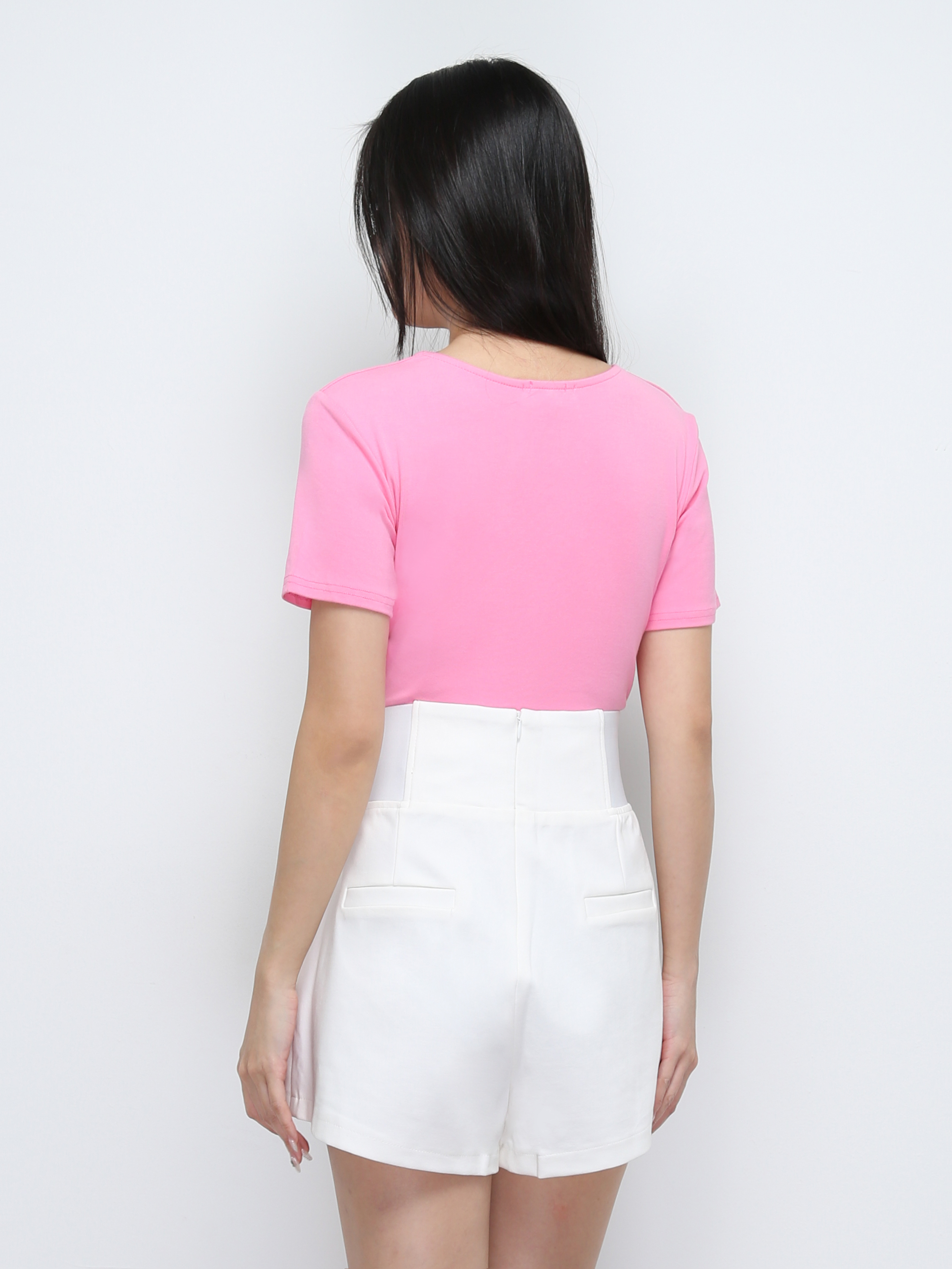 High Waist Front Decorative PEarl Short Pants 29405