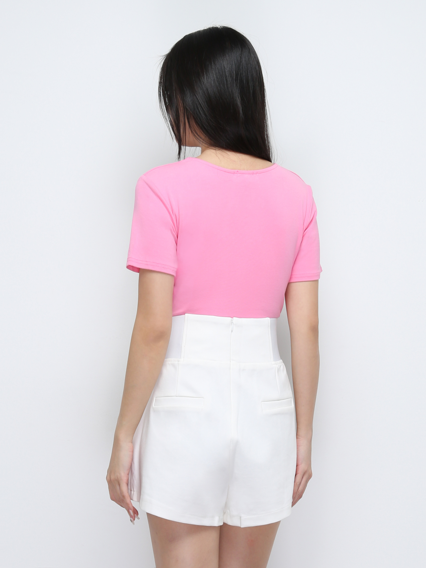 High Waist Front Decorative PEarl Short Pants 29405