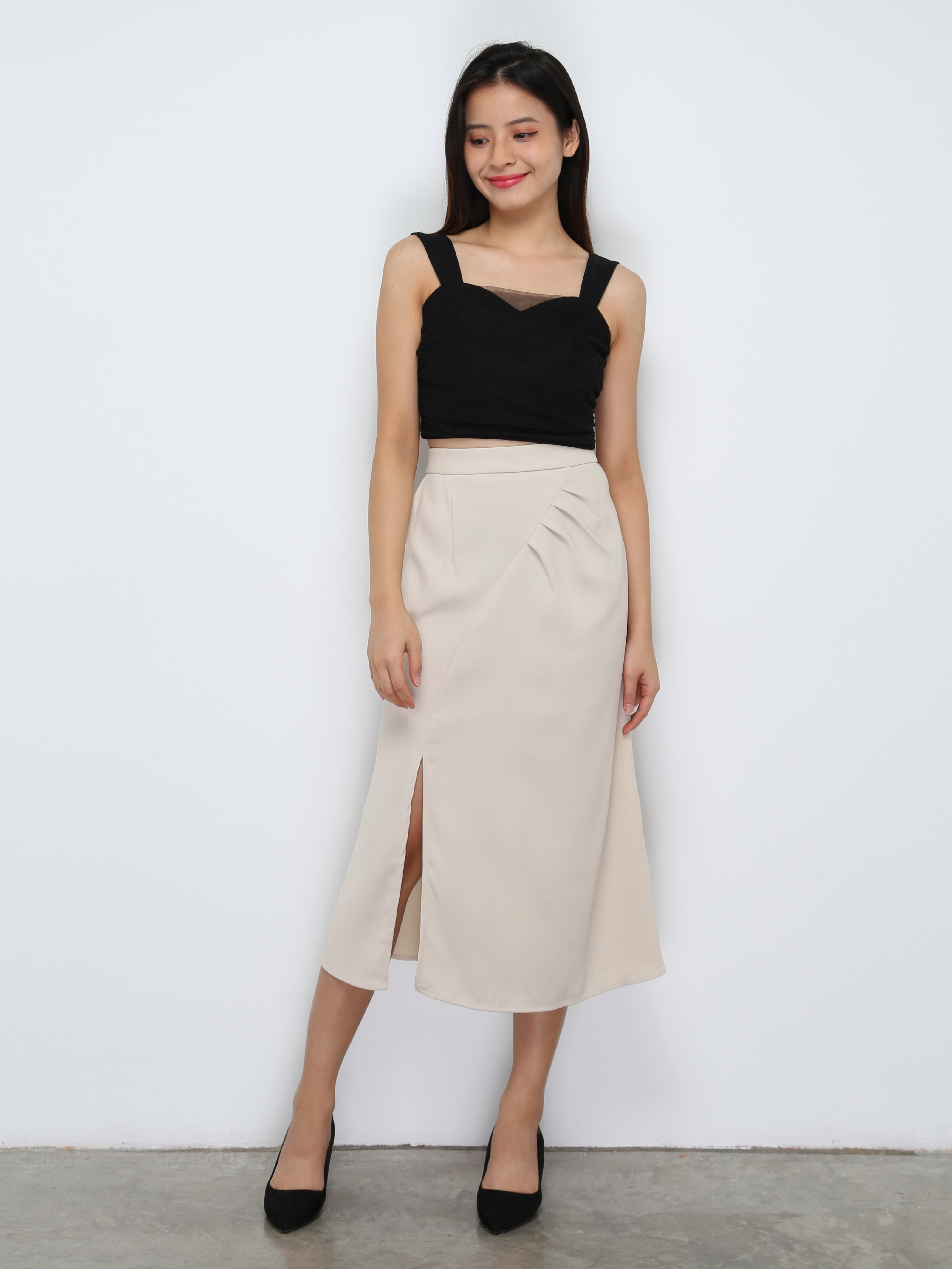 Back Zip Split Long Skirt 29753