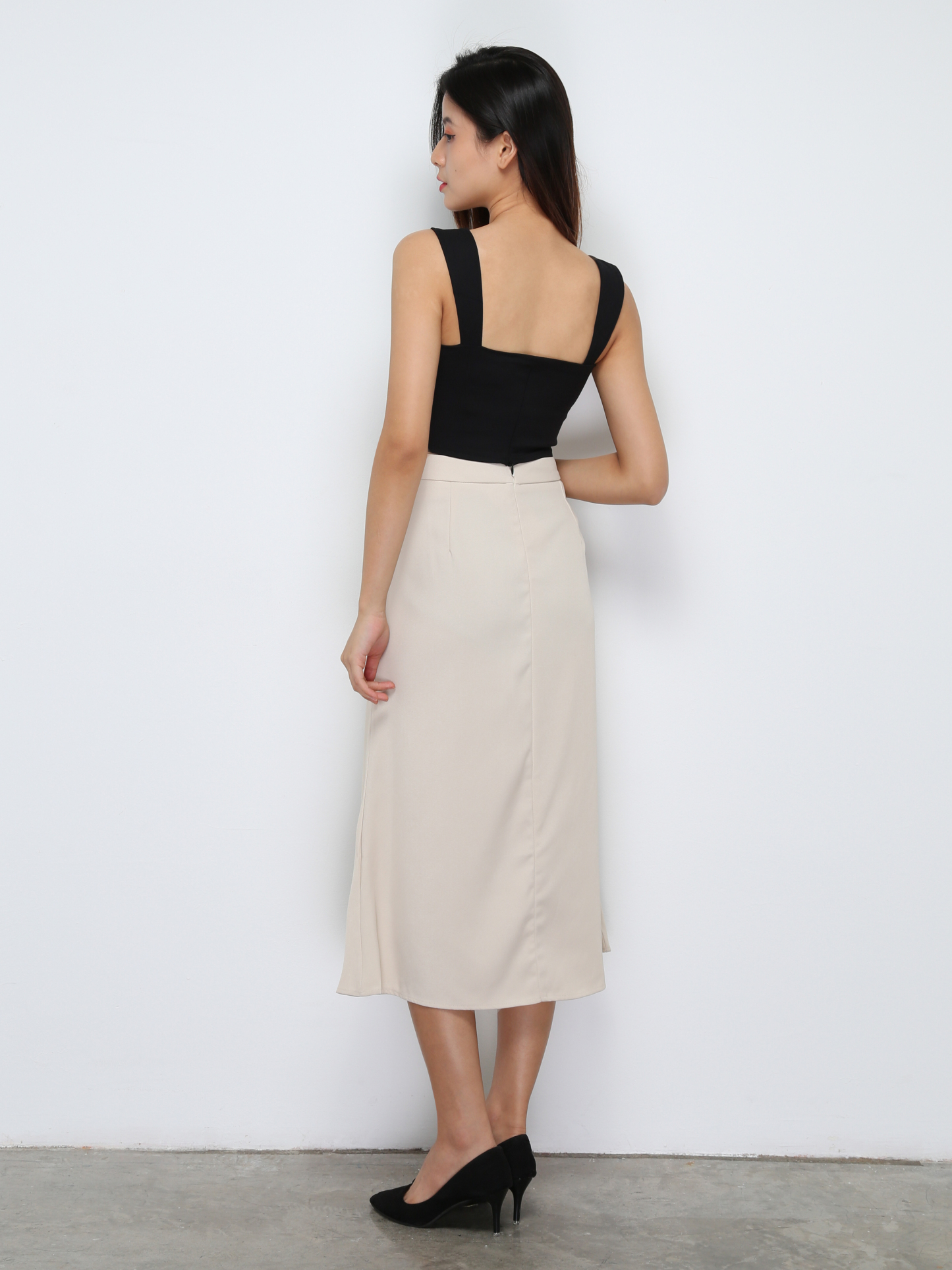 Back Zip Split Long Skirt 29753