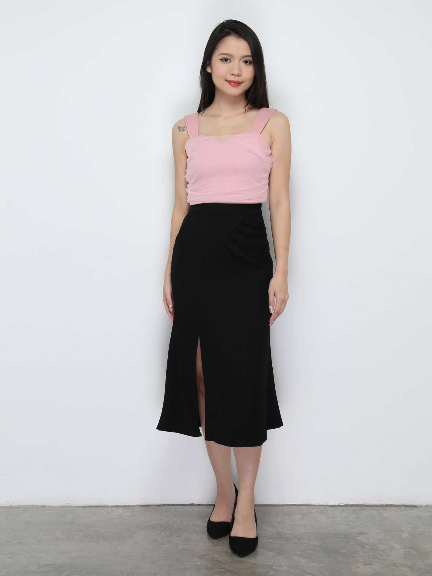 Back Zip Split Long Skirt 29753