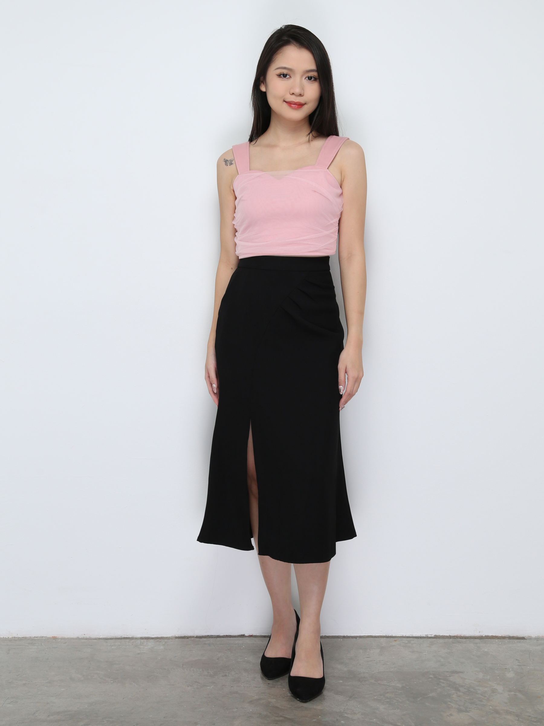 Back Zip Split Long Skirt 29753