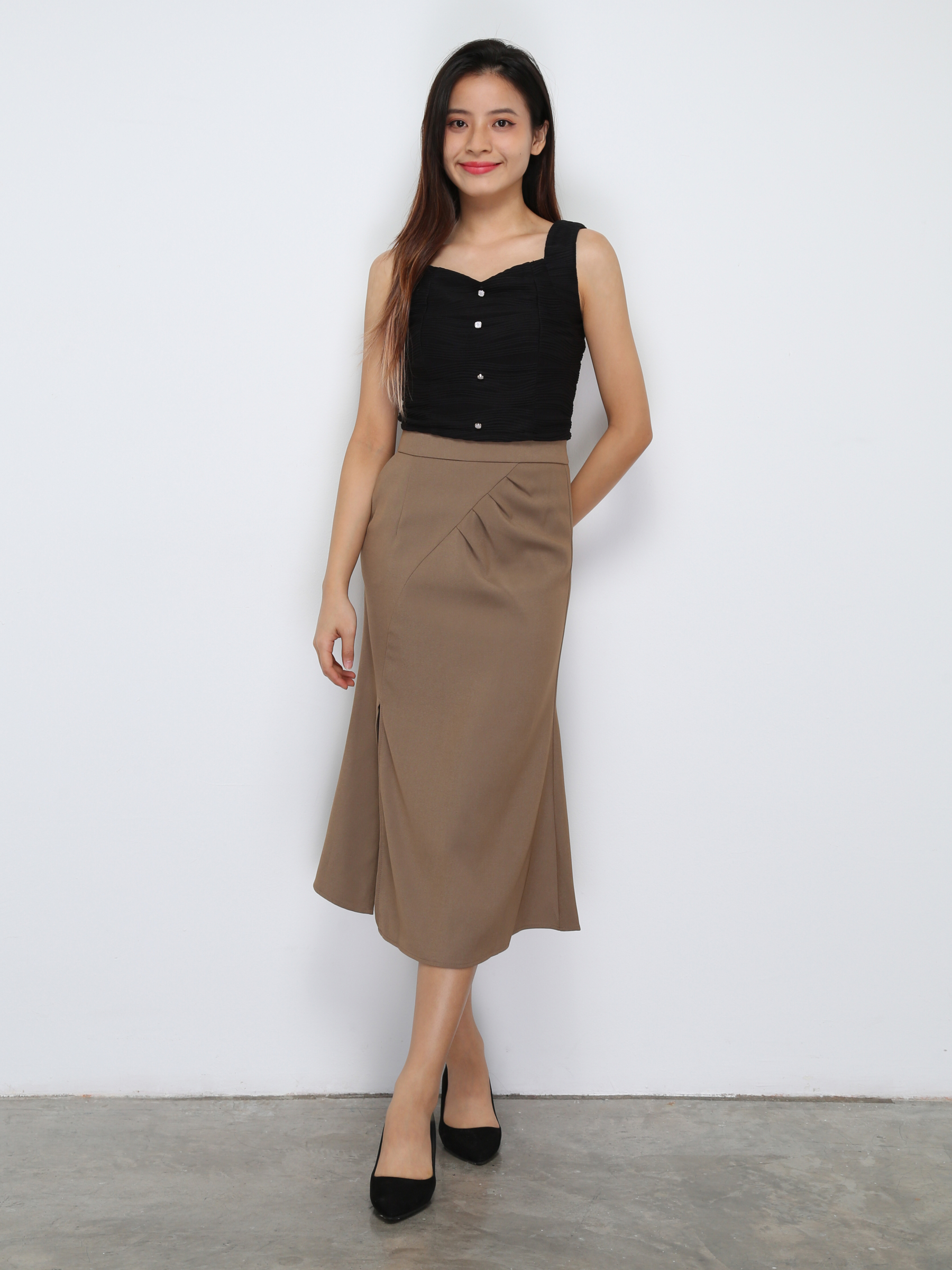 Back Zip Split Long Skirt 29753