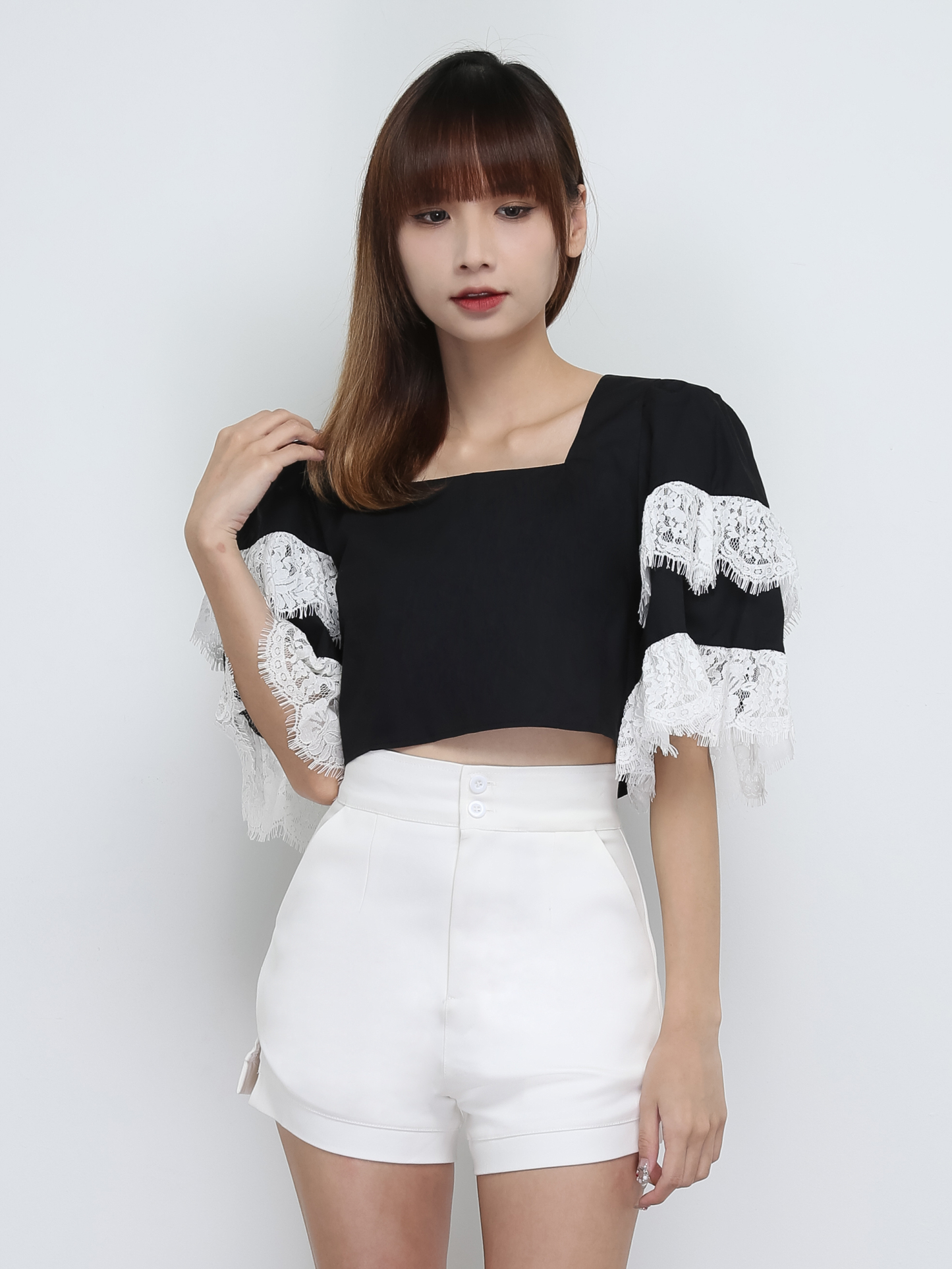 Layered With Lace Sleeve Top 29089