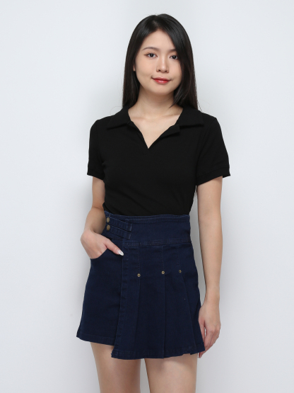 Denim Pleated Wrap Skirt pants 29407