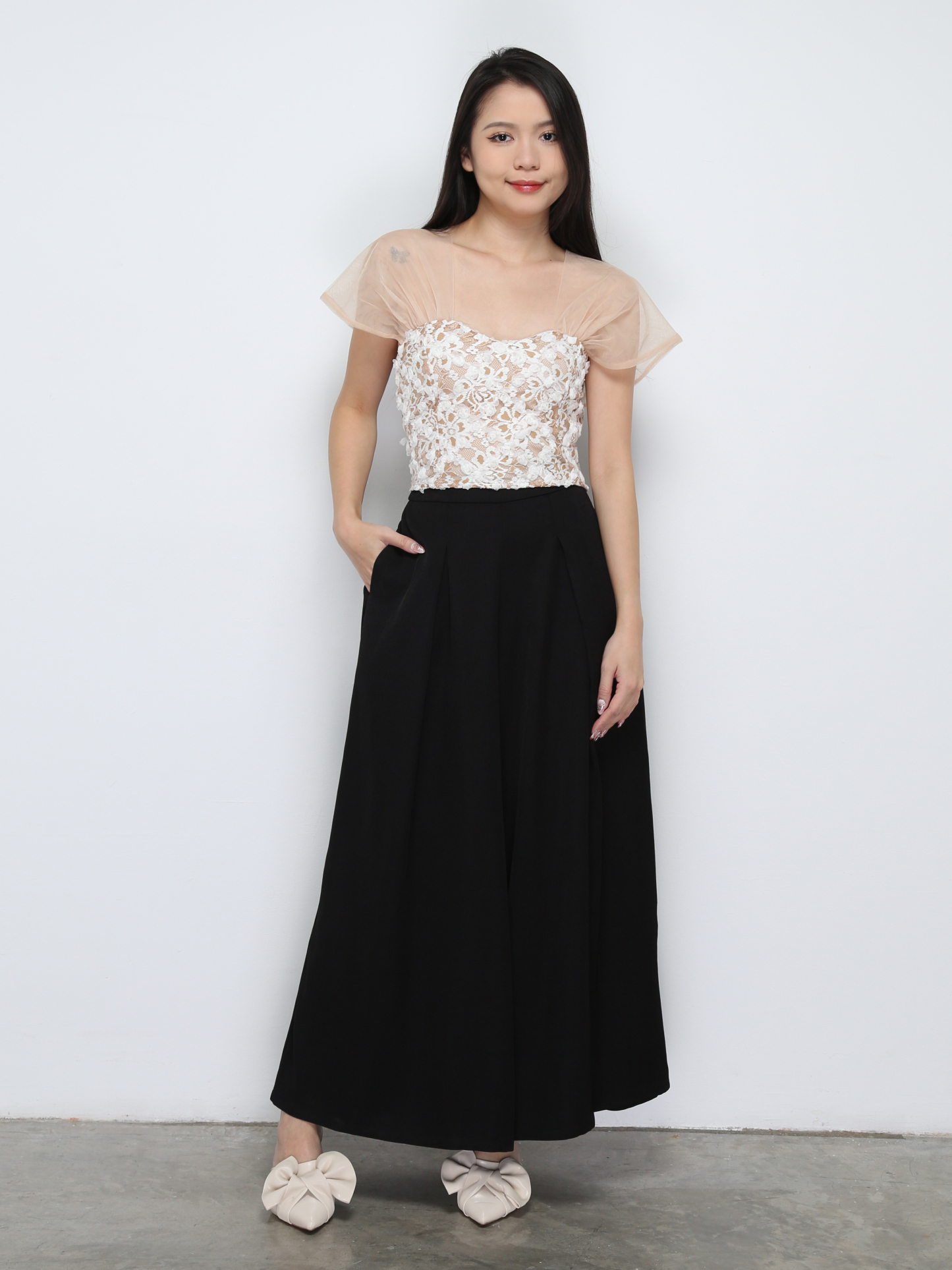 Net Sleevless With Lace Top 29732