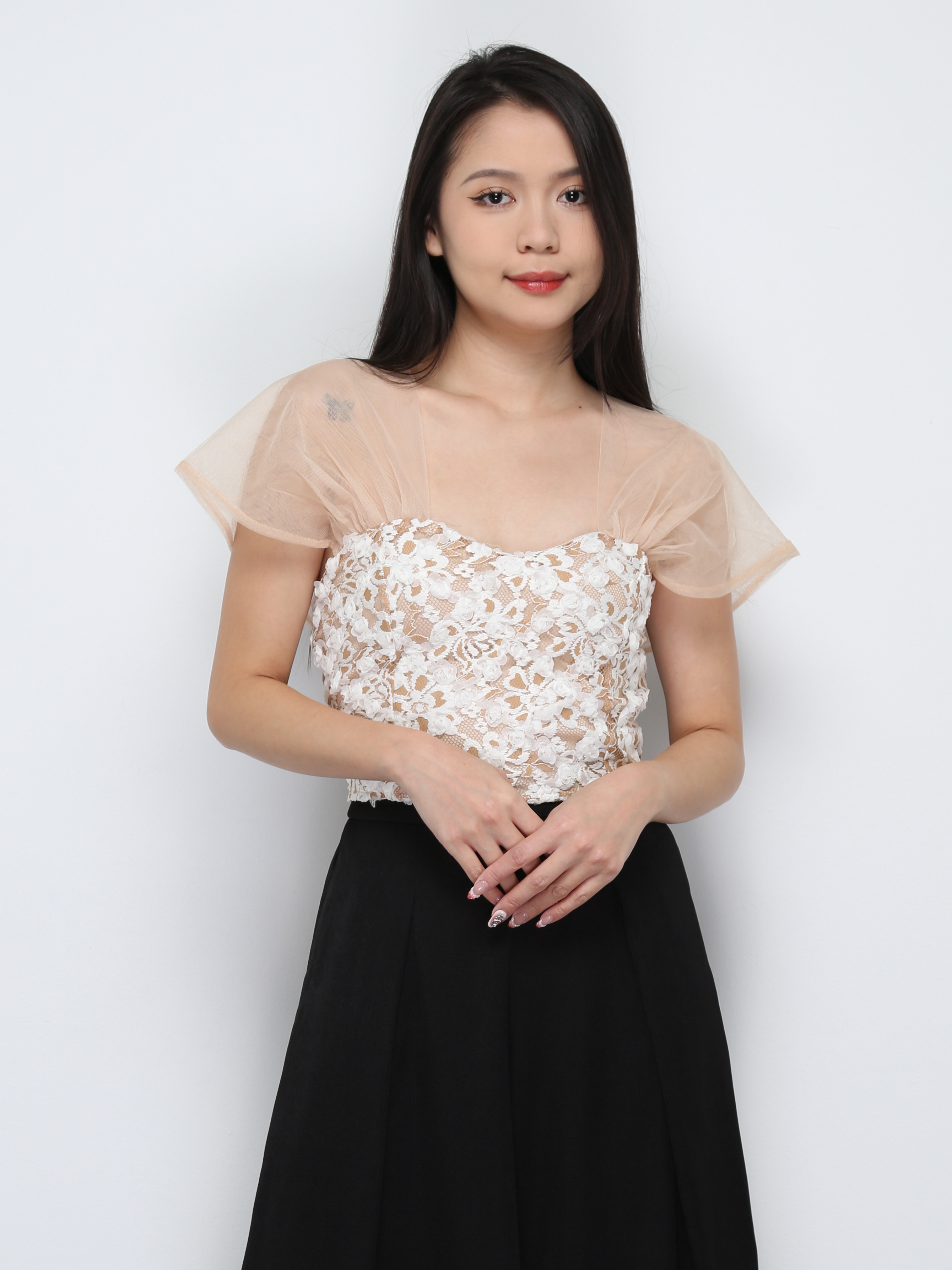 Net Sleevless With Lace Top 29732