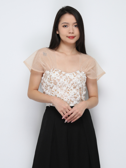 Net Sleevless With Lace Top 29732