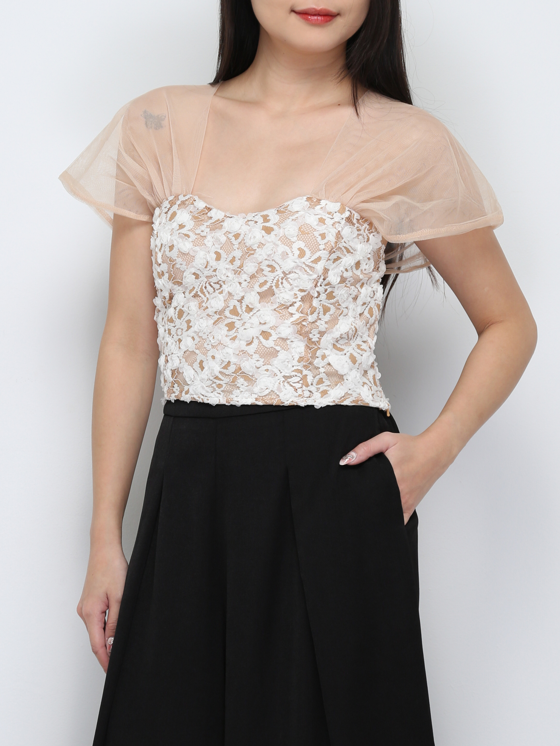 Net Sleevless With Lace Top 29732