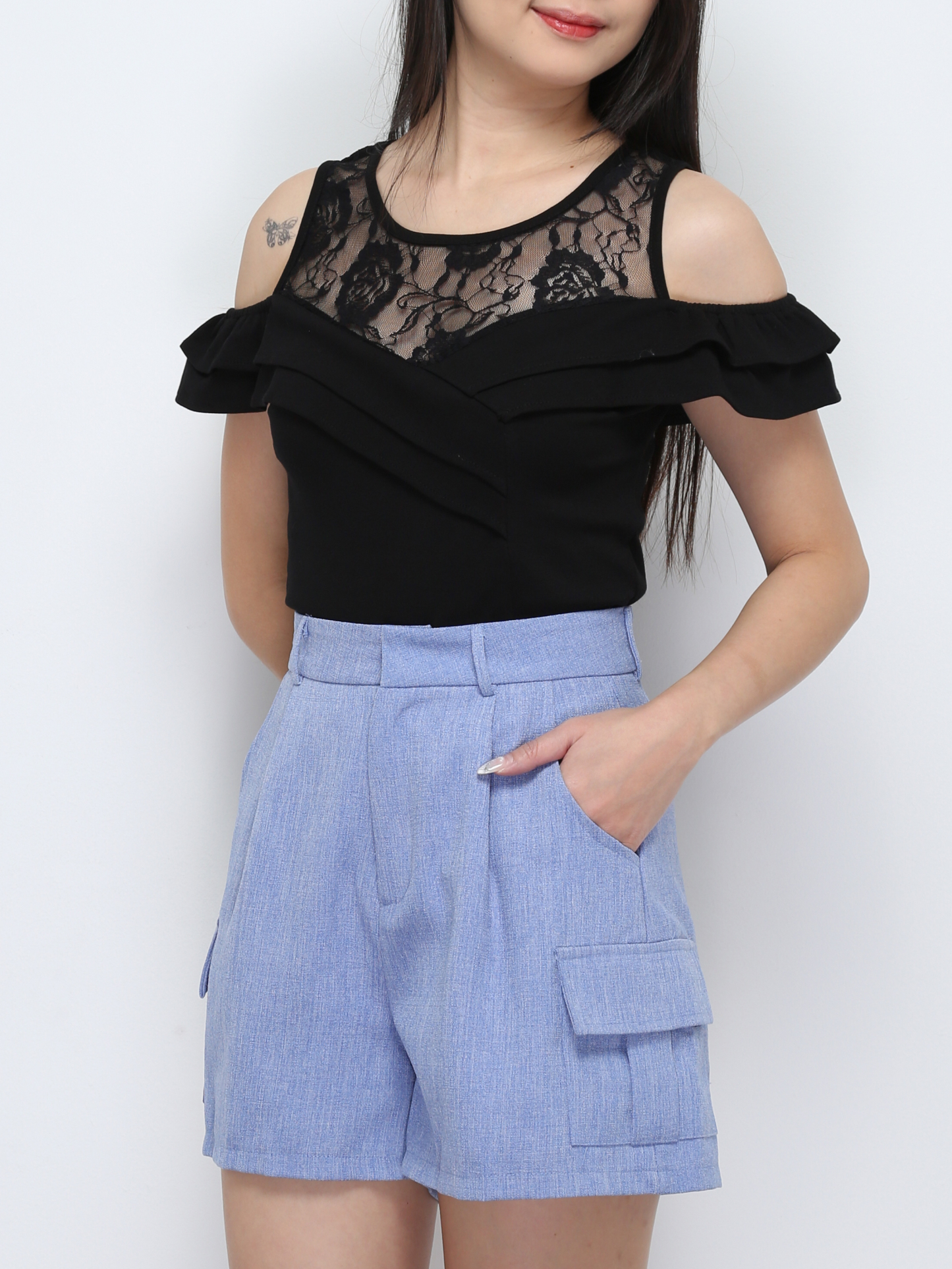 Fake Two Piece With Lace Top 29433