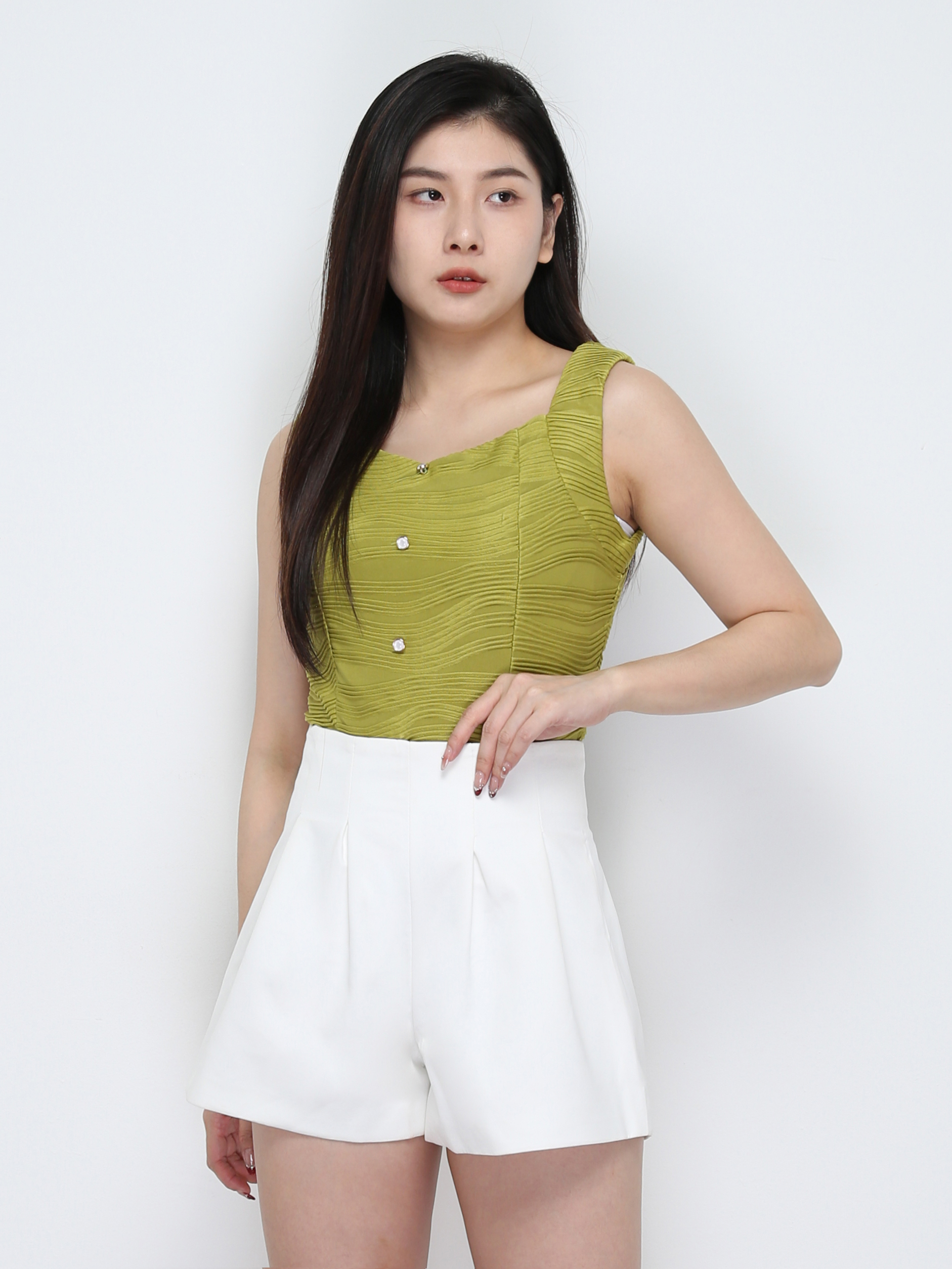 Sleeveless Front Decorative Button Top 29740