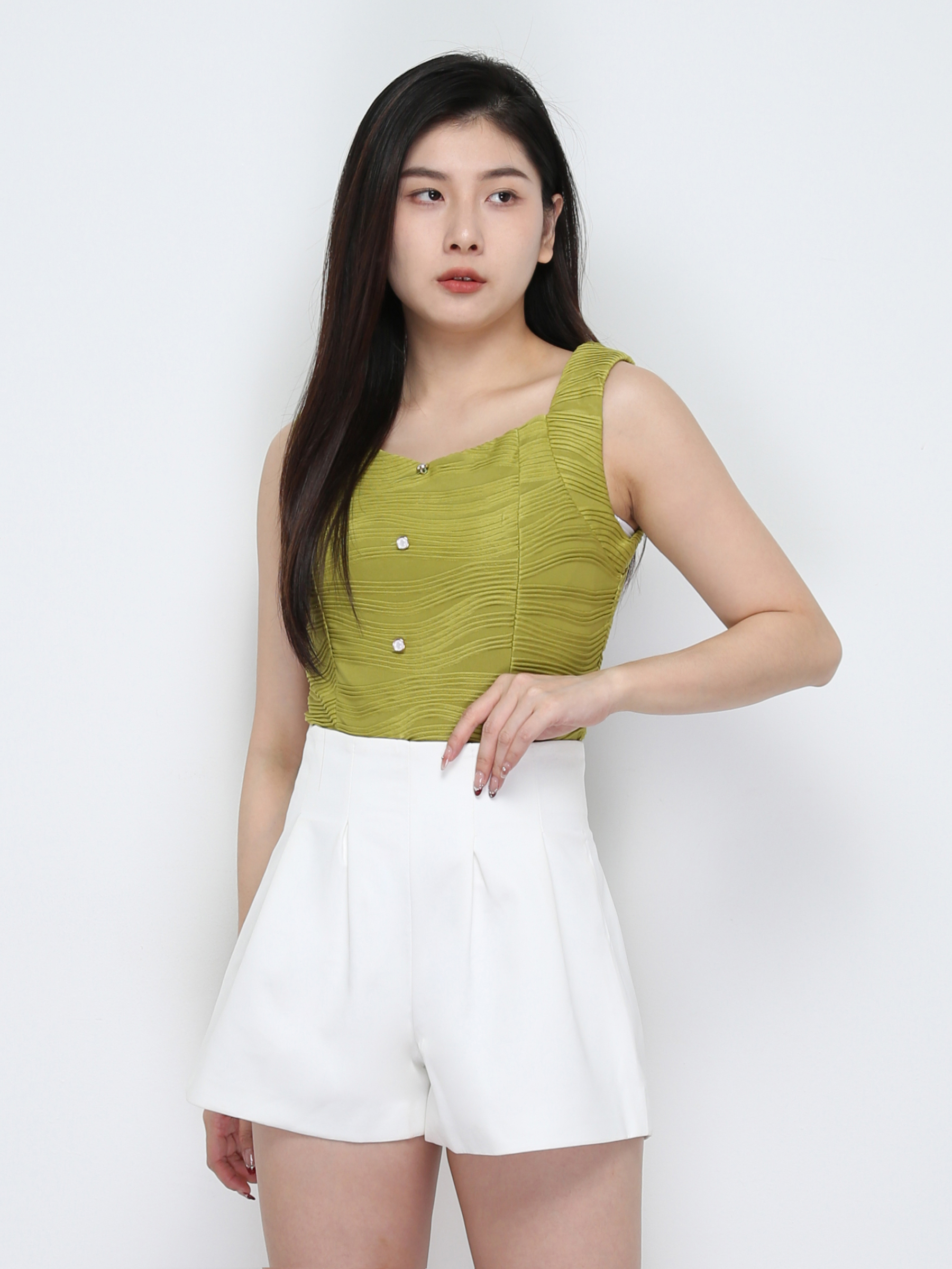 Sleeveless Front Decorative Button Top 29740